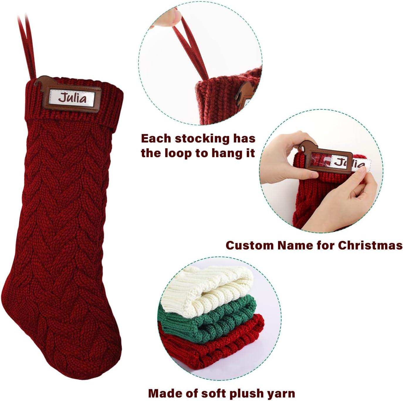 4 Pack 18" Large Knit Christmas Stockings with Name Tags