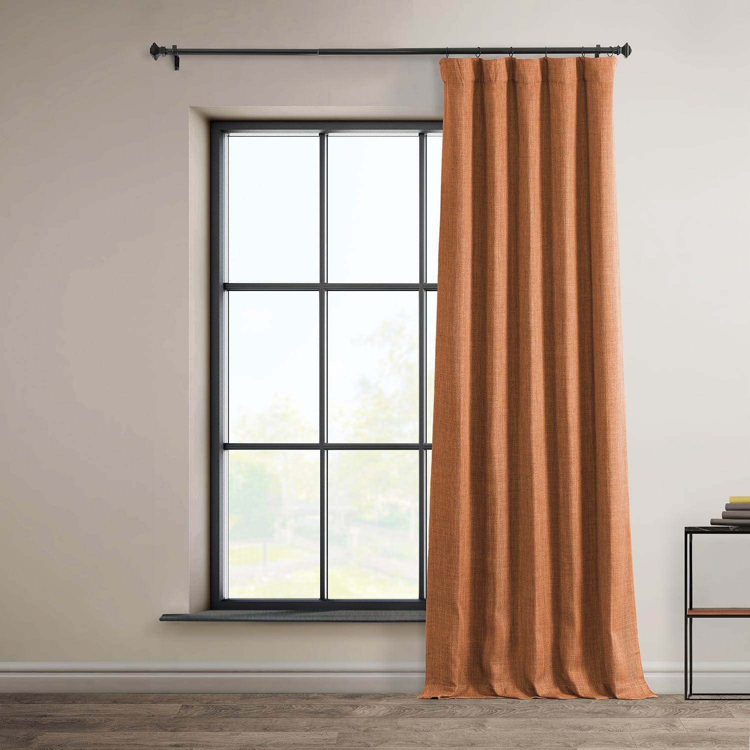 Desert Orange Faux Linen Room Darkening Curtain Panel 50" x 108"