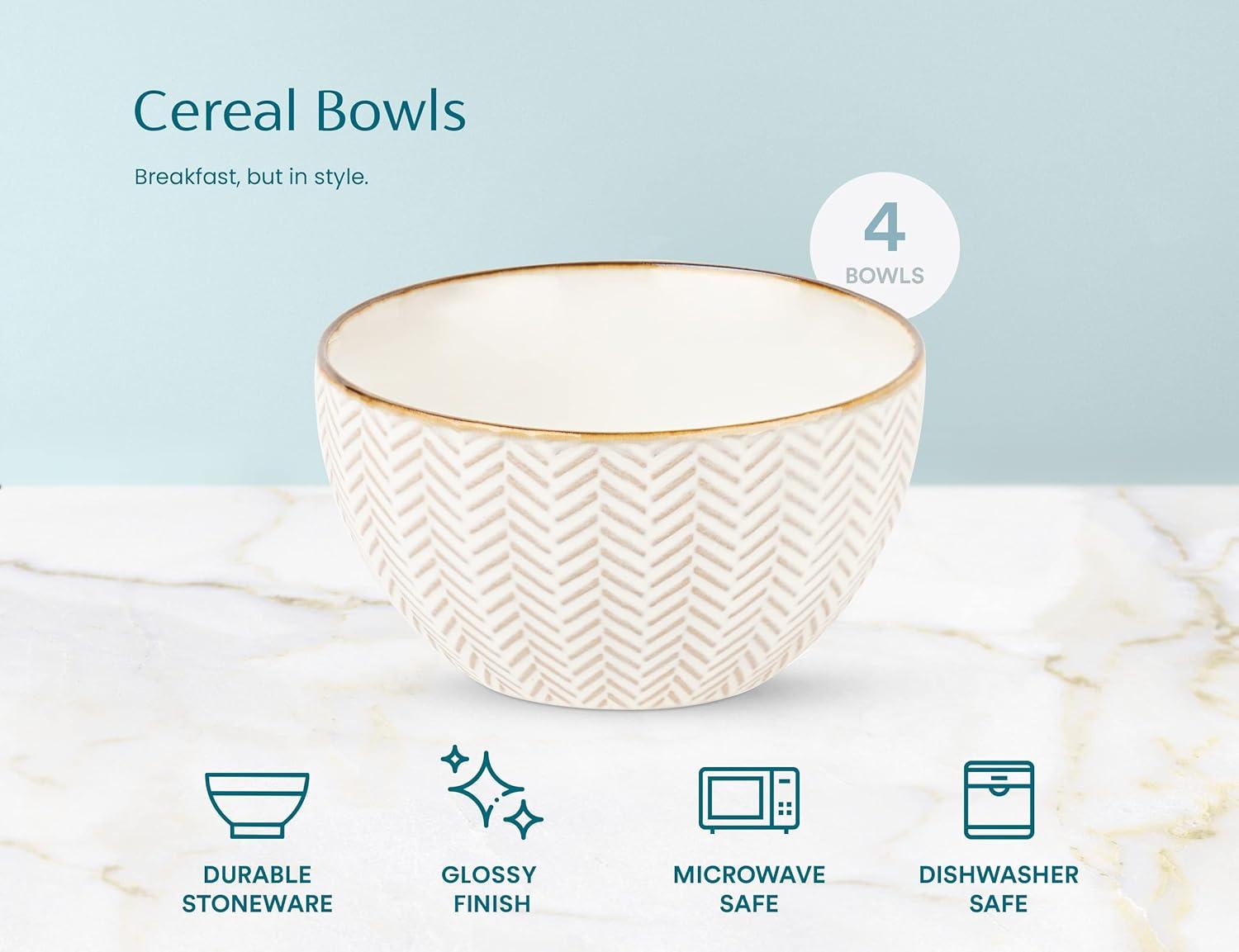 Kook Ceramic Cereal Bowls, 22 oz, Set of 4, Narbonne Collection