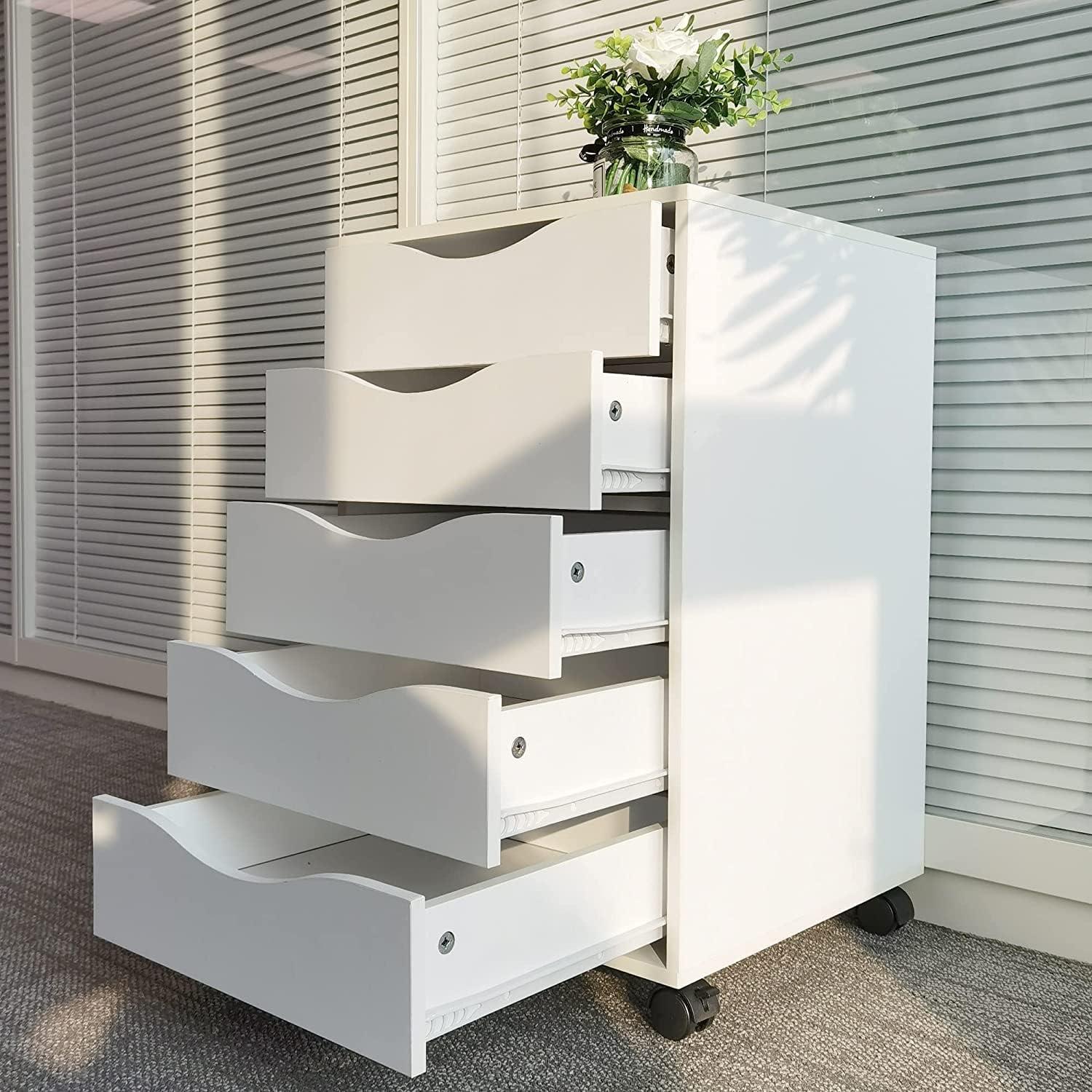 EDGEWOOD 5 Drawer Vertical File Cabinet Filing Storage Wood Organizer Dresser Chest Under Desk, 16" D x 16" W x 26" H, White