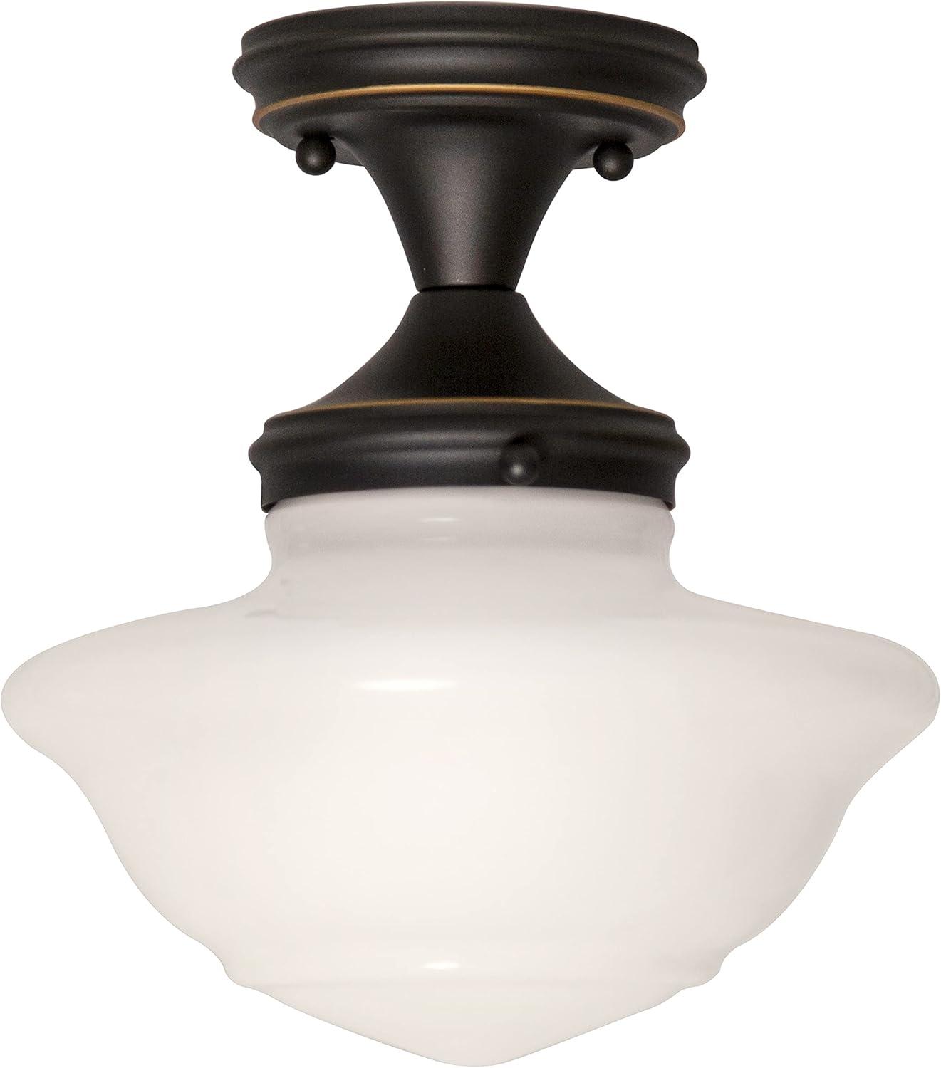 Vintage Globe Schoolhouse Ceiling Light in Oil Rubbed Bronze with White Glass Shade