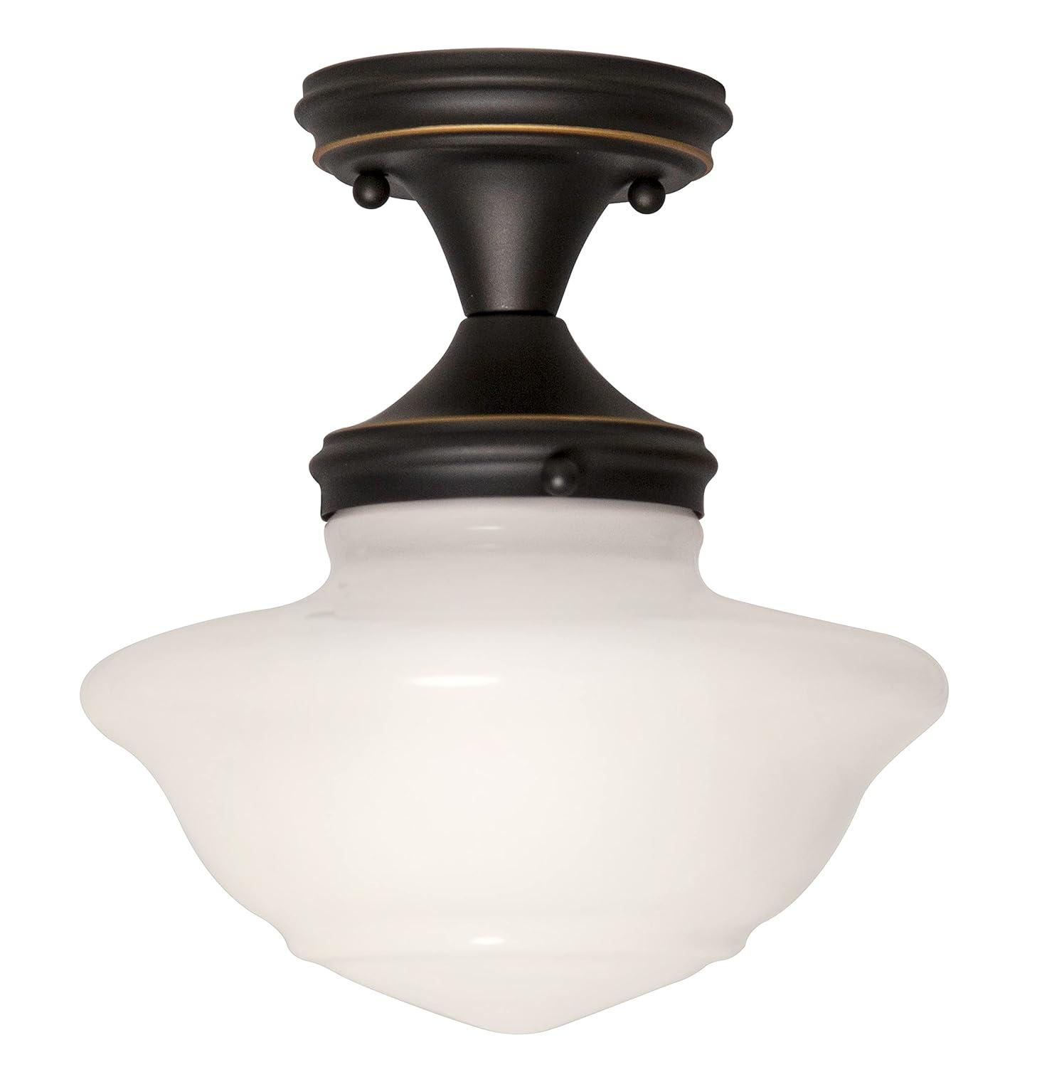 Vintage Globe Schoolhouse Ceiling Light in Oil Rubbed Bronze with White Glass Shade