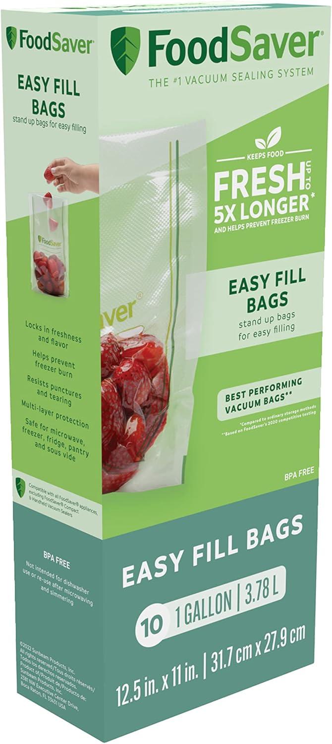 Clear 1-Gallon Easy Fill Vacuum Sealer Bags, Commercial Grade