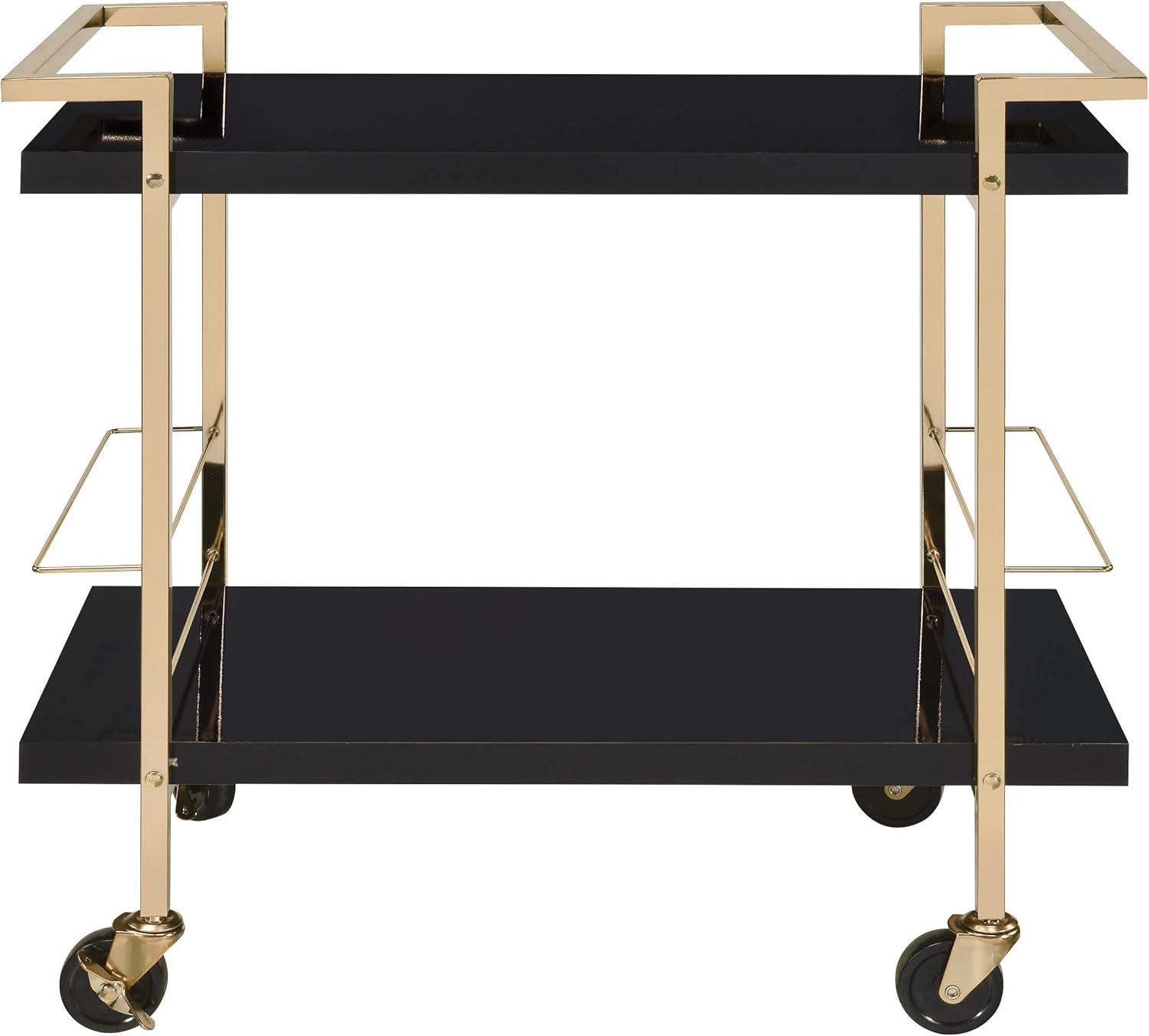 Alios Serving Cart in Black Metal and Gold Frame