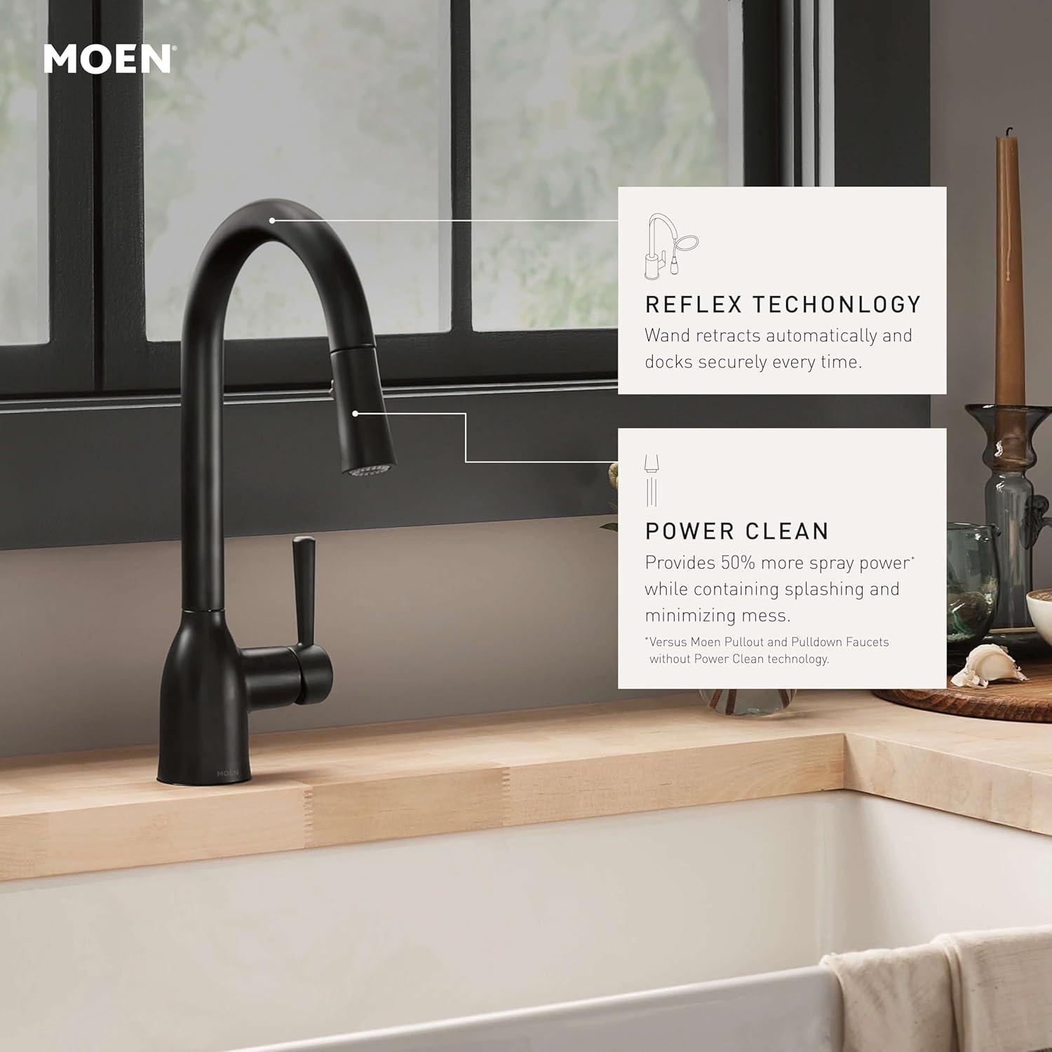 Moen Adler Pull Down Single Handle Kitchen Faucet with Accessories 87233BL