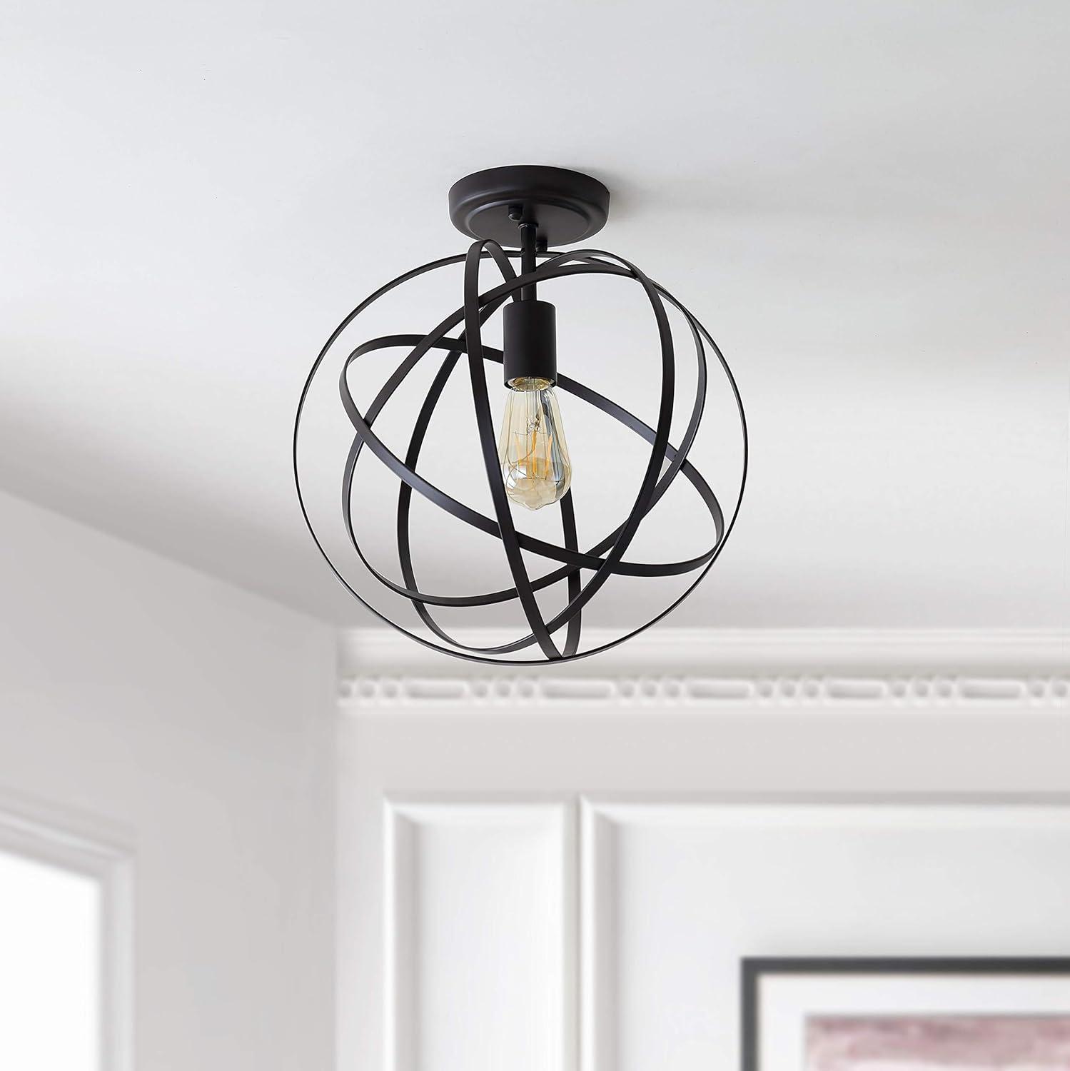 JONATHAN  Y Alma 13" Metal Orb Contemporary 1 -Light 13-in Polished Bronze Semi Flush Mount Light