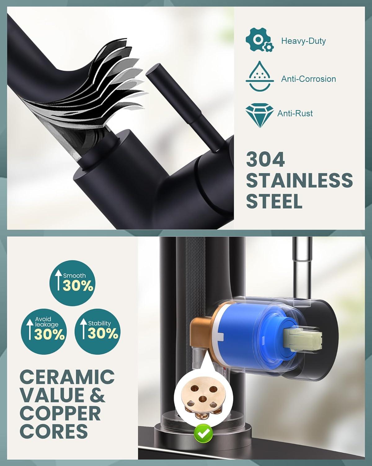 WOWOW Kitchen Faucet with Sprayer, Kitchen Sink Faucet, SUS 304 Stainless Steel, High Arc Single Handle Brushed Nickel Kitchen Faucets with Pull Down Sprayer, Pull Out Kitchen Faucet with Deck Plate