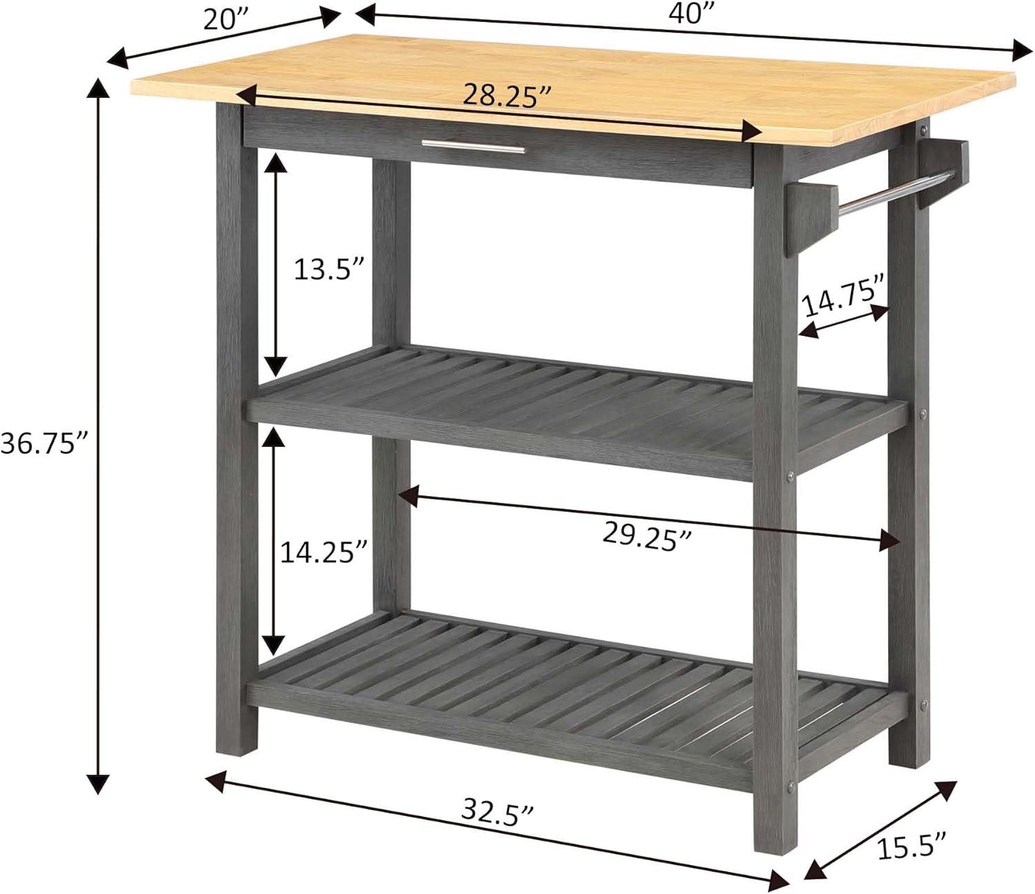 Convenience Concepts Designs2Go 3 Tier Butcher Block Kitchen Prep Island with Drawer, Wirebrush Dark Gray/Butcher Block