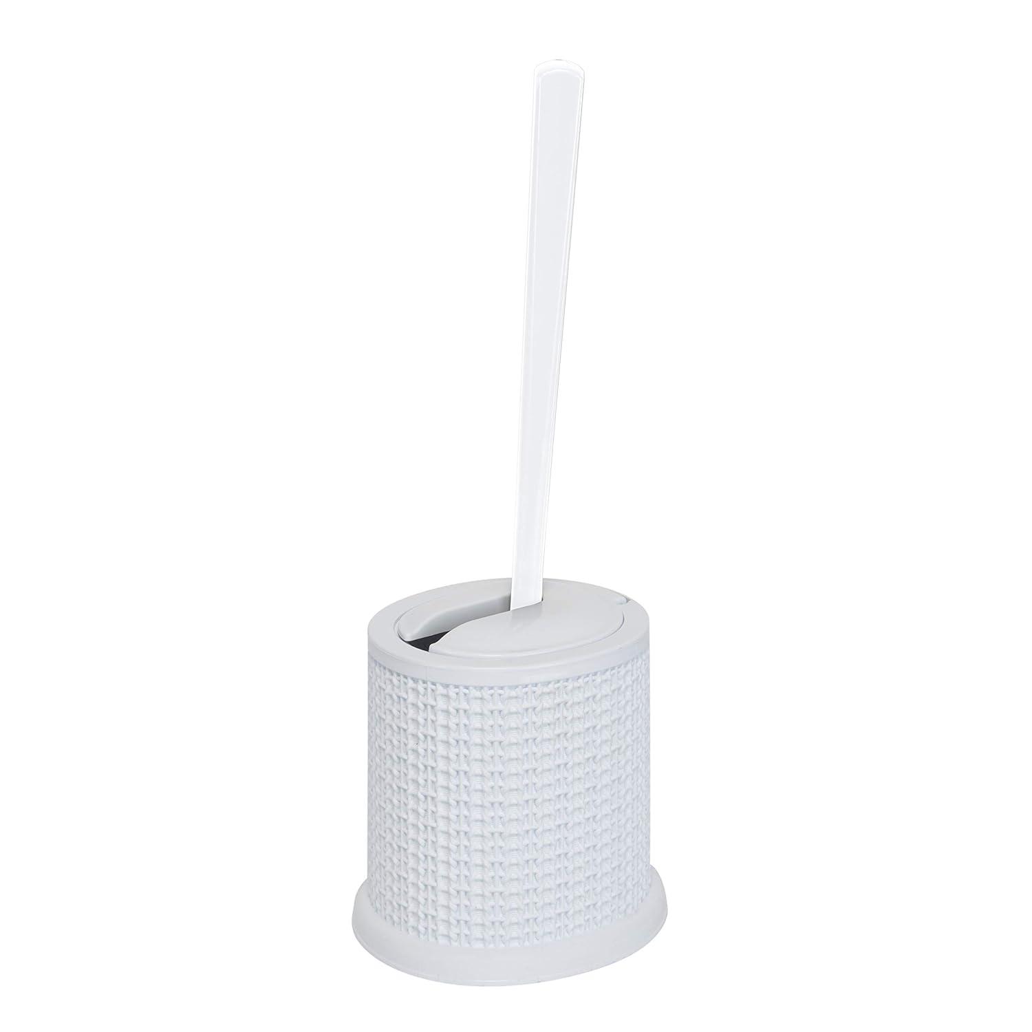 Bath Bliss Self Closing Lid Toilet Brush with Rim Scrubber in Sailor Knot Design, White