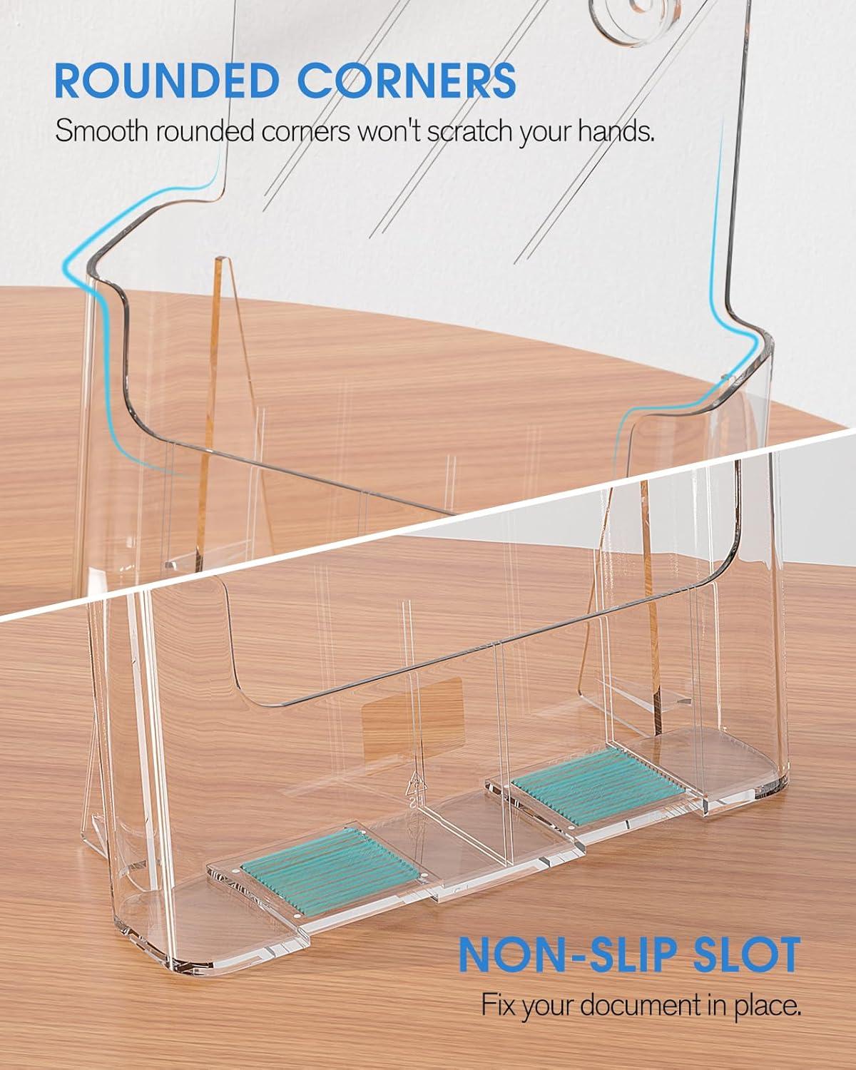 Ktrio Acrylic Brochure Holder 8.5 x 11 inches Plastic Acrylic Literature Holders Clear Flyer Holder Rack Card Holder, Magazine, Pamphlet, Booklet Display Stand Trifold Holder Desk or Wall Mount 2 Pack