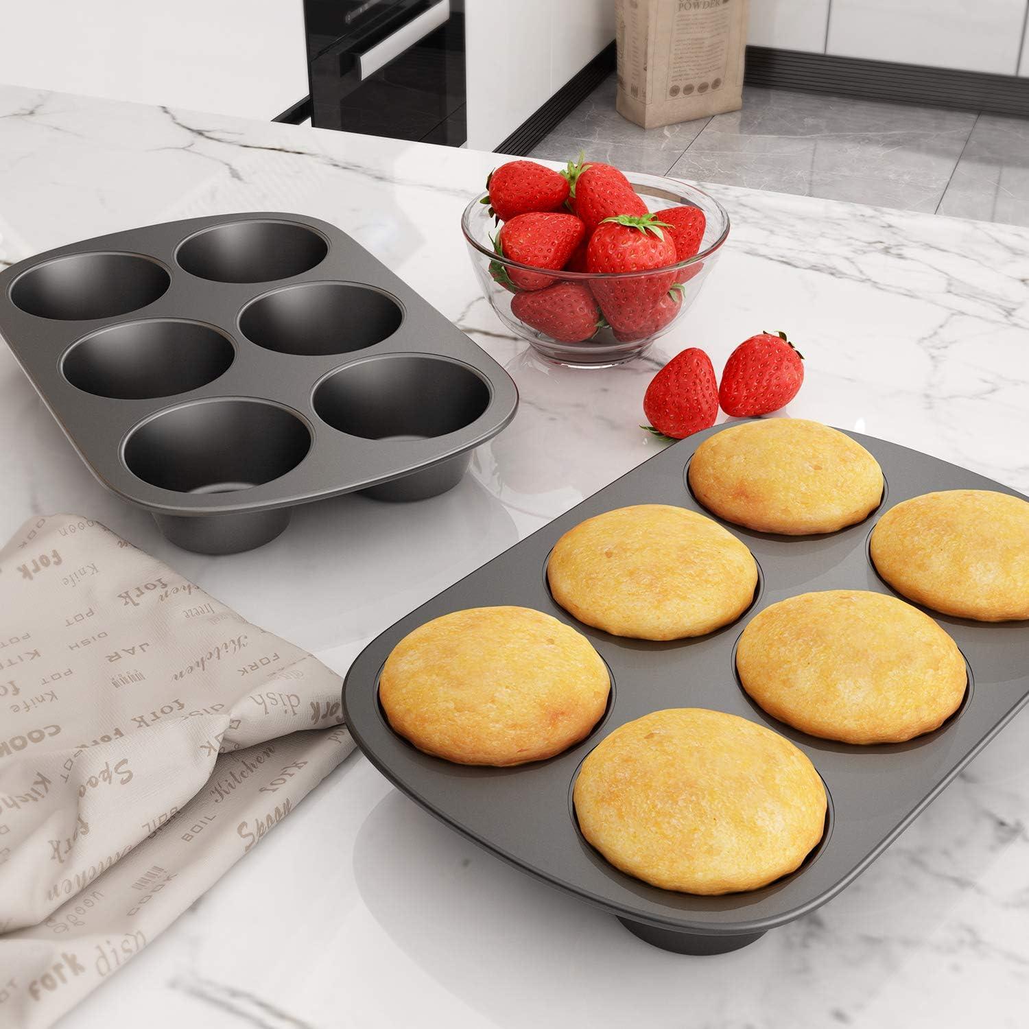 3 Pack Nonstick Muffin Pan, Carbon Steel Cupcake Pan, Easy to Clean and Perfect for Making Muffins or Cupcakes, 6 Cup Jumbo