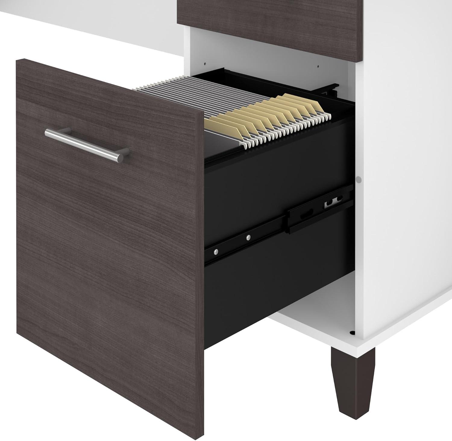 Bush Furniture Somerset 72" Sit to Stand L Desk & Hutch, Storm Gray & White