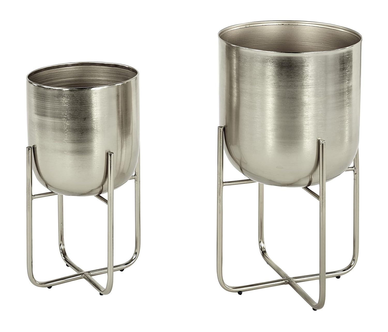 Set of 3 Contemporary Metal Planters in Stands - Olivia & May
