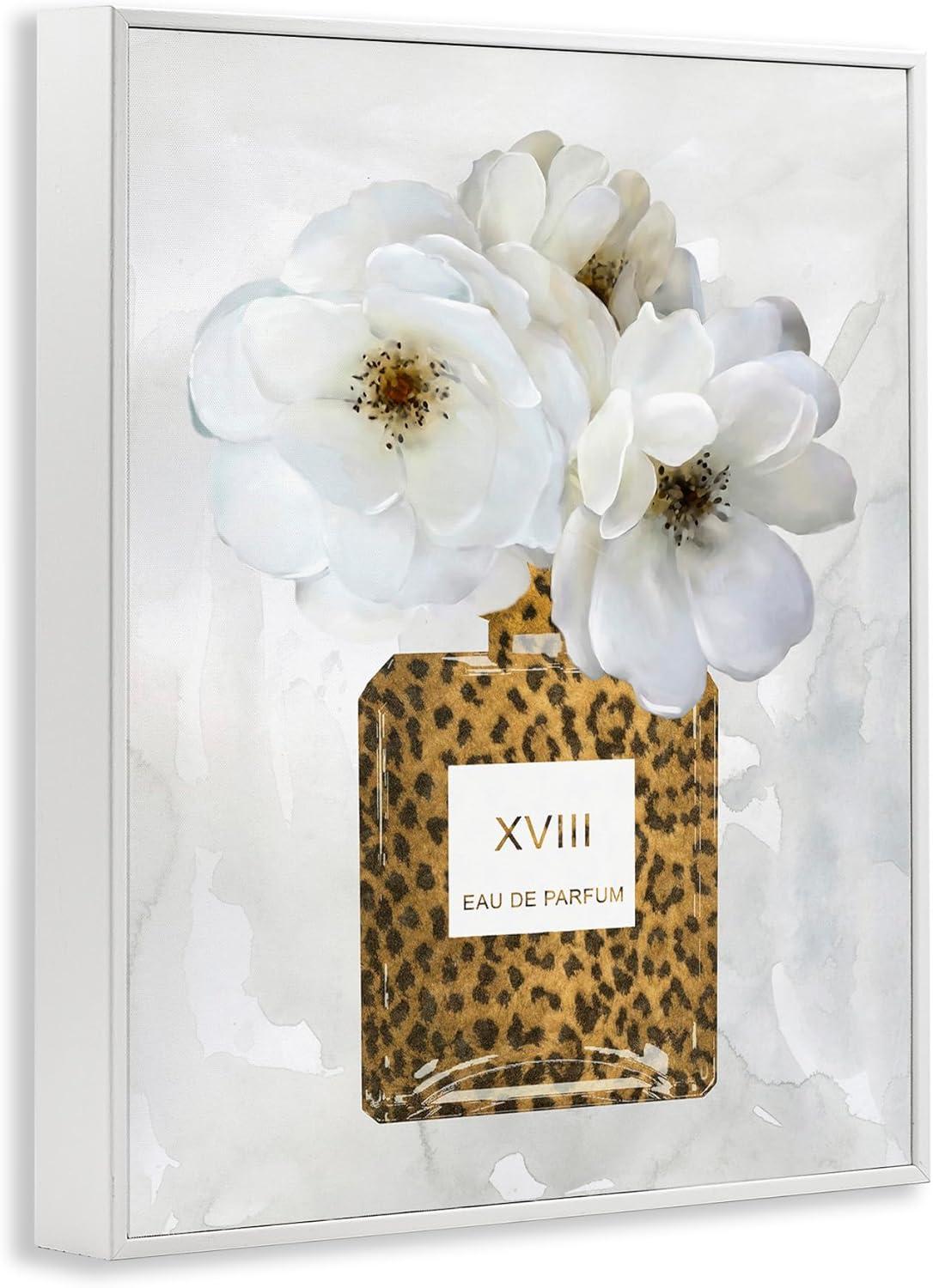 Stupell Industries Leopard Print Perfume Bottle Glam White Spring Florals, 16 x 20, Design by Carol Robinson