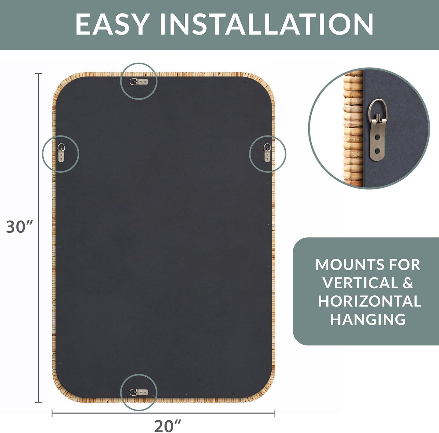 Barnyard Designs Rattan Bathroom Mirror – Rustic Farmhouse Style Handmade Wicker Rattan Frame - Boho Mirror for Nursery Wall Décor (20" x 30", Rectangular)