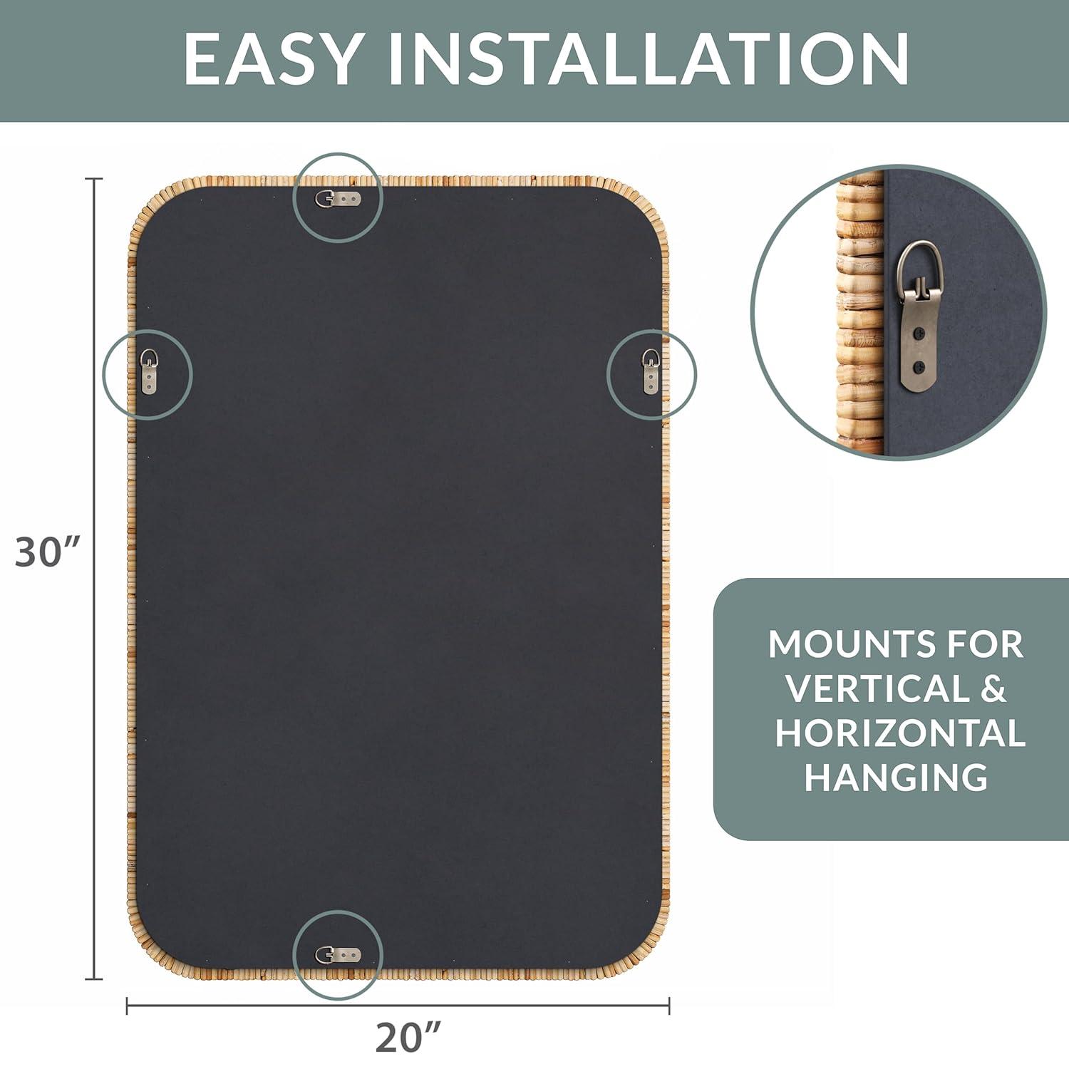 Barnyard Designs Rattan Bathroom Mirror – Rustic Farmhouse Style Handmade Wicker Rattan Frame - Boho Mirror for Nursery Wall Décor (20" x 30", Rectangular)