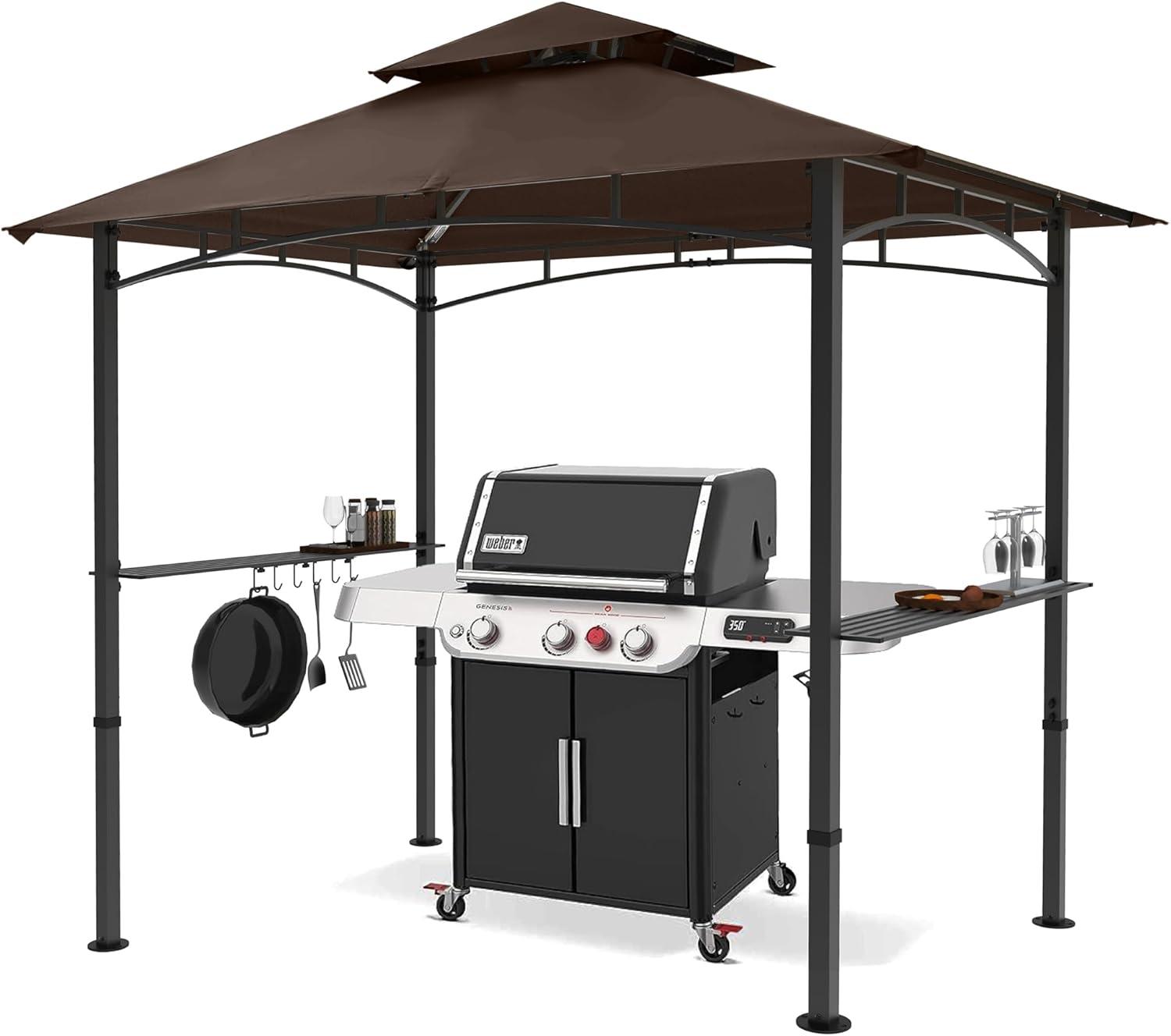 Brown Steel Grill Gazebo with LED Lights and Shelves