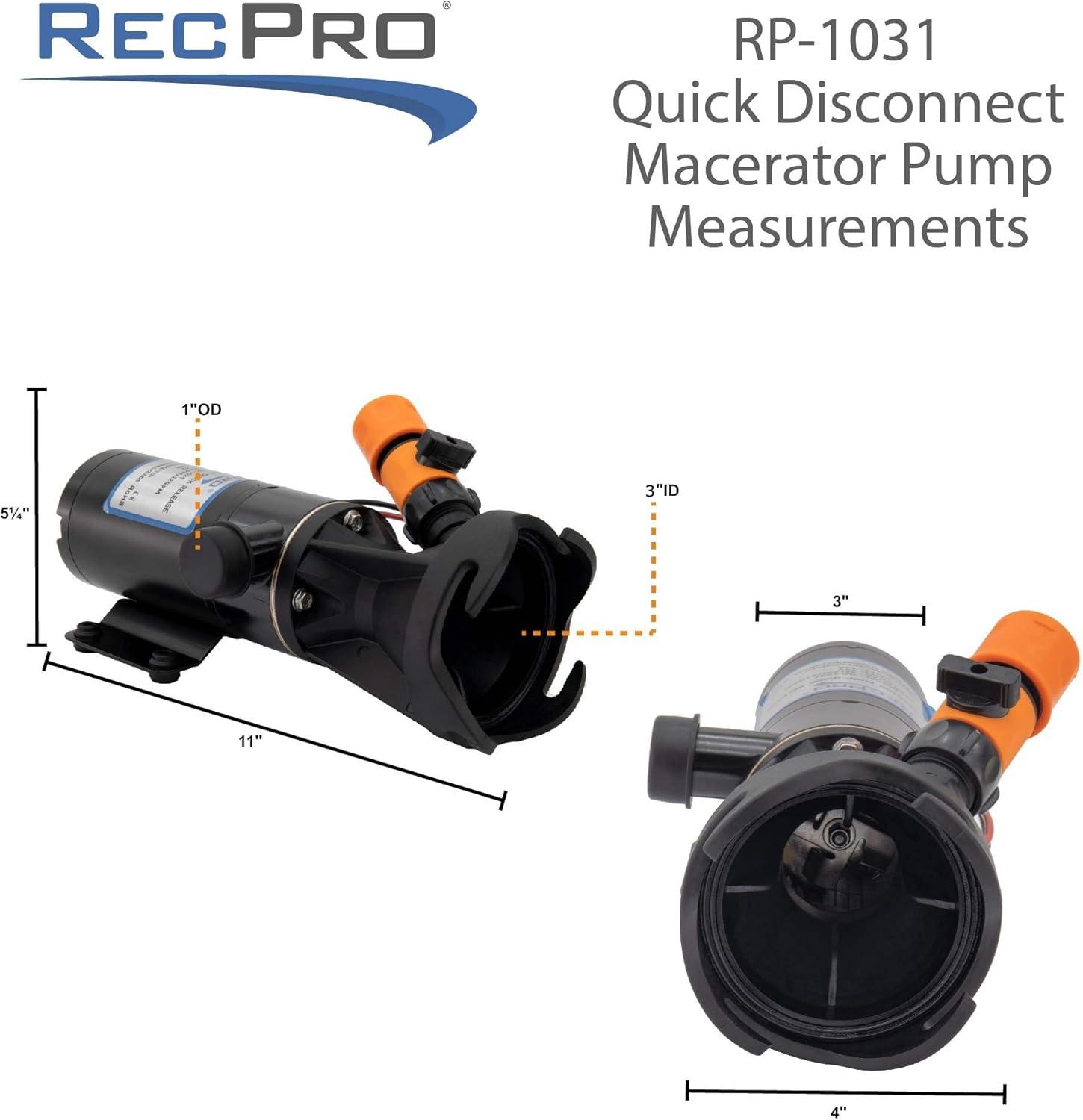 RecPro 12 Volt RV Macerator Pump, Portable 12GPM Sewage Waste Grinder Dump Pump with Flexible Impeller for RVs, Motorhomes, and Campers