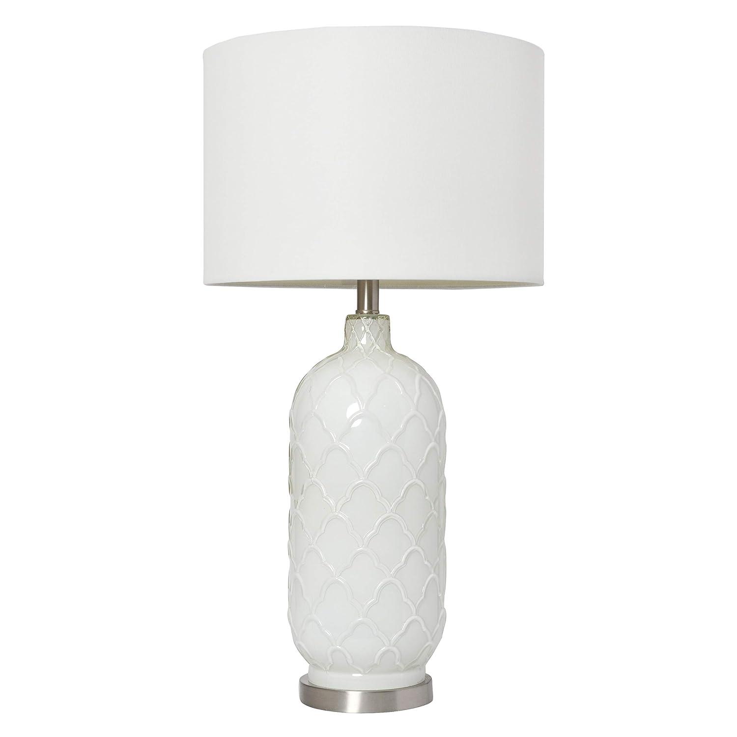 Elegant Designs White and Brushed Nickel Glass Table Lamp