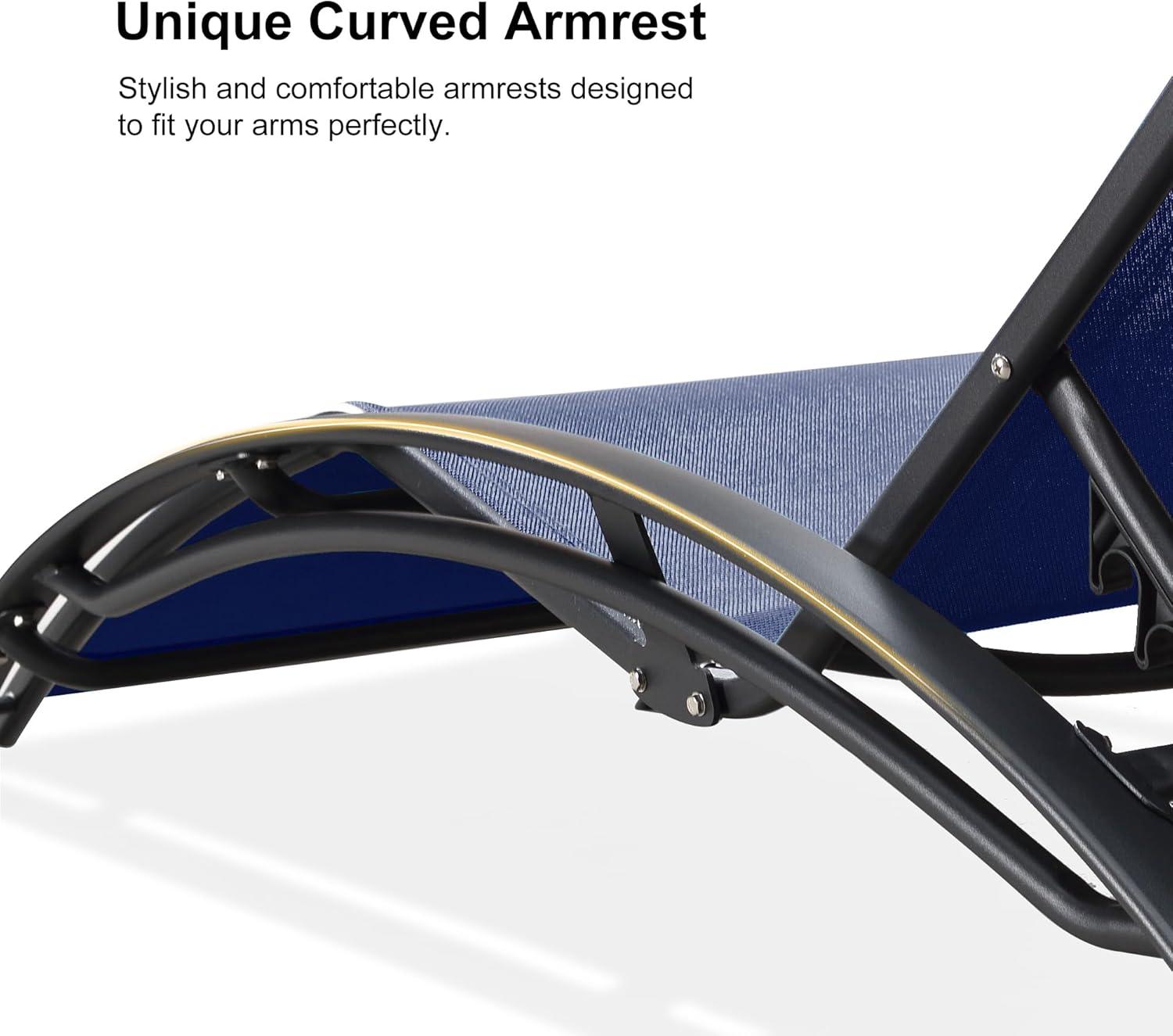 PURPLE LEAF Patio Chaise Lounge Set Outdoor Beach Pool Sunbathing Lawn Lounger Recliner Outside Tanning Chairs with Arm for All Weather Side Table Included Navy Blue