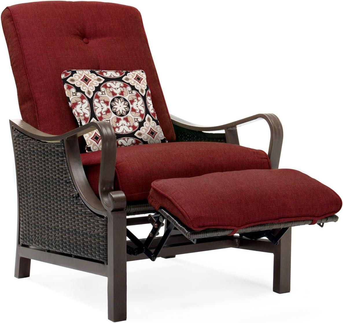 Hanover Ventura Wicker and Steel Outdoor Patio Lounge Chair, Crimson Red