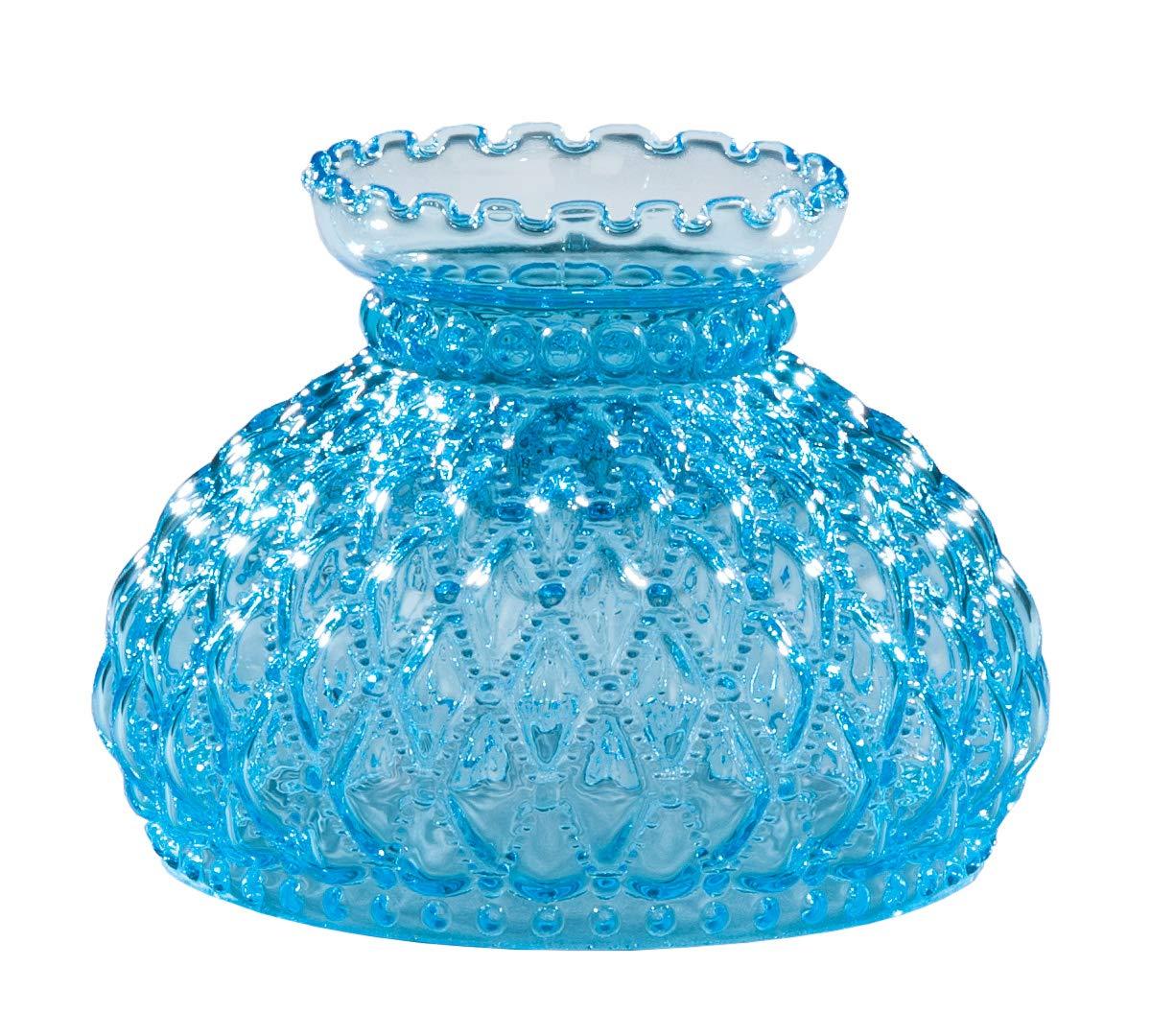 B&P Lamp Light Blue Glass Lamp Shade with Diamond Quilted Pattern Student Glass Shade with Crimped Top, 7 Inch Fitter, for Vintage and Antique Style Globes