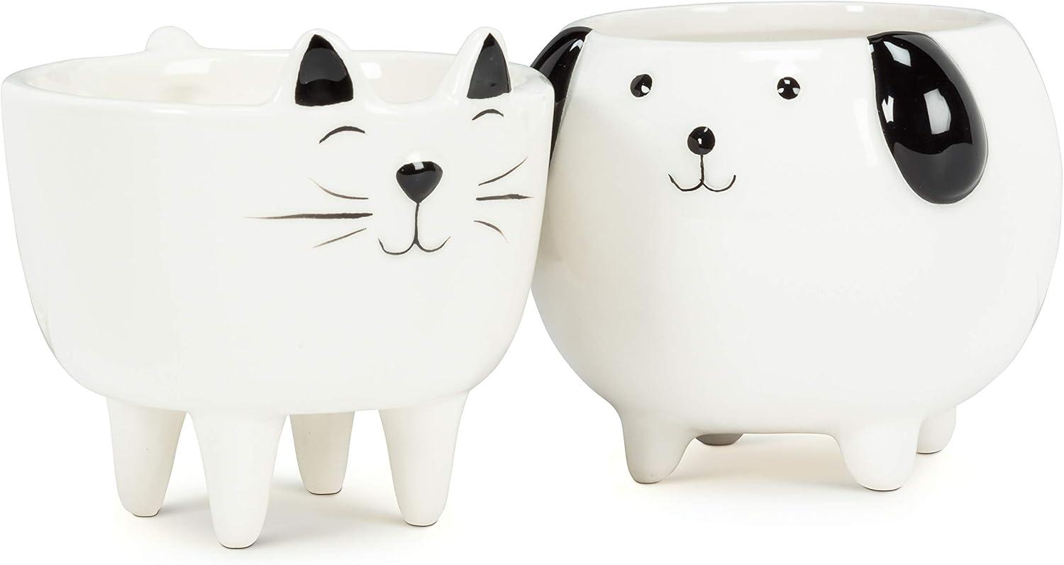 Small White Ceramic Cat Planter with Legs