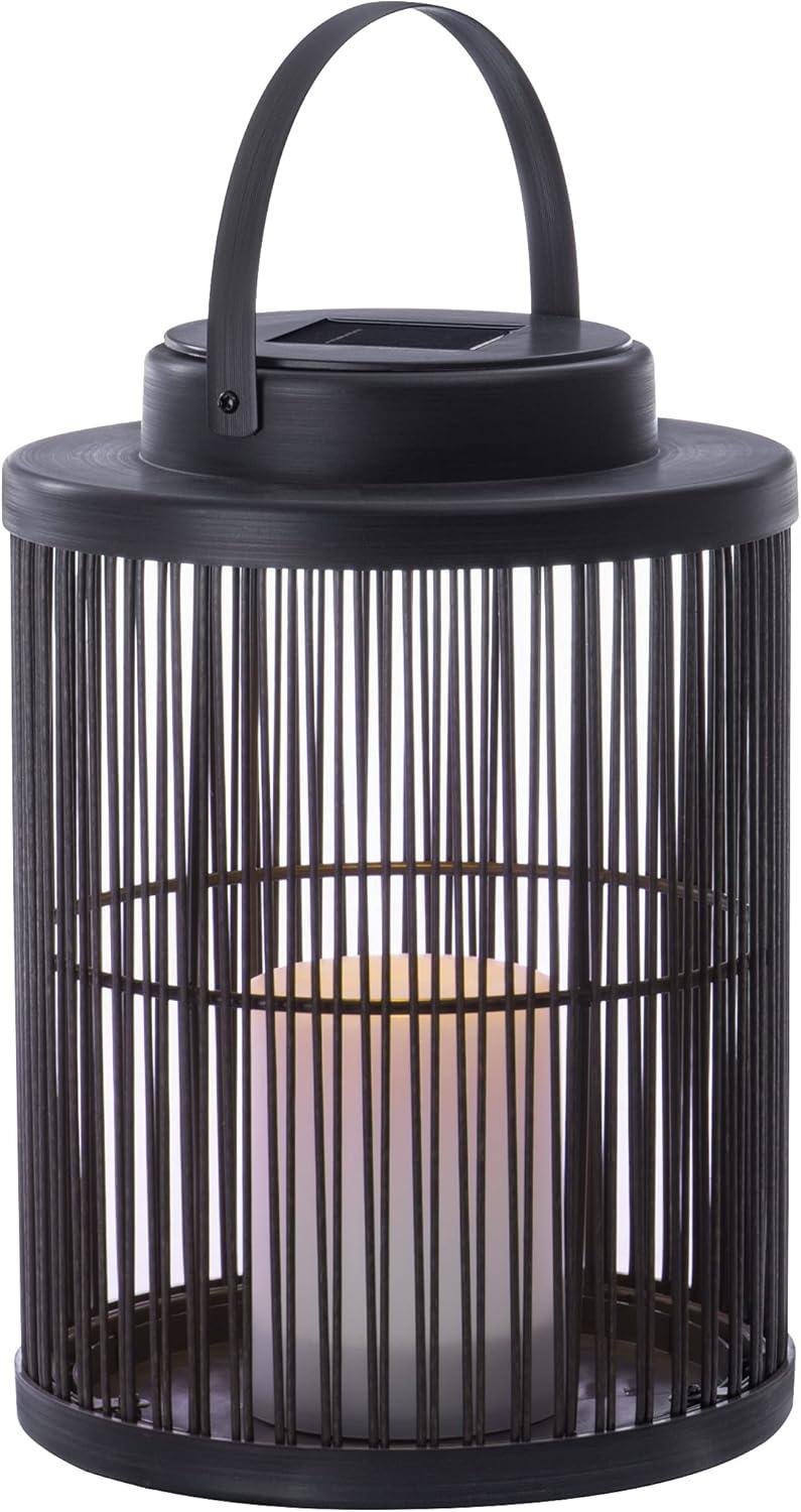 Black Solar LED Rattan Candle Lantern with Handle