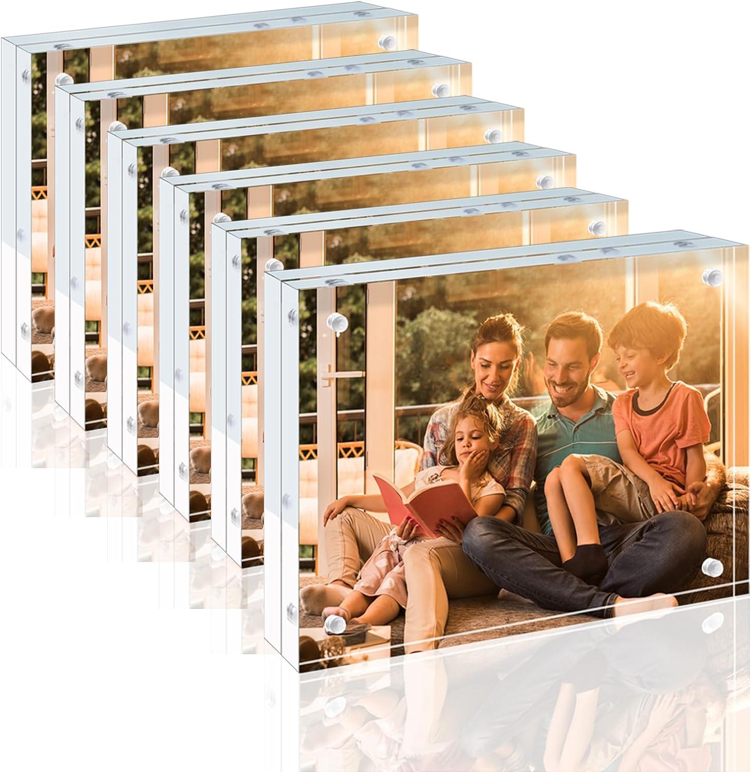 Brayden Studio® Egofine 5X7 Acrylic Frames 6 Pack, 20Mm Thicker Frameless Clear Picture Frames, Double Sided Magnetic Picture Frames, Free Standing Desktop Display