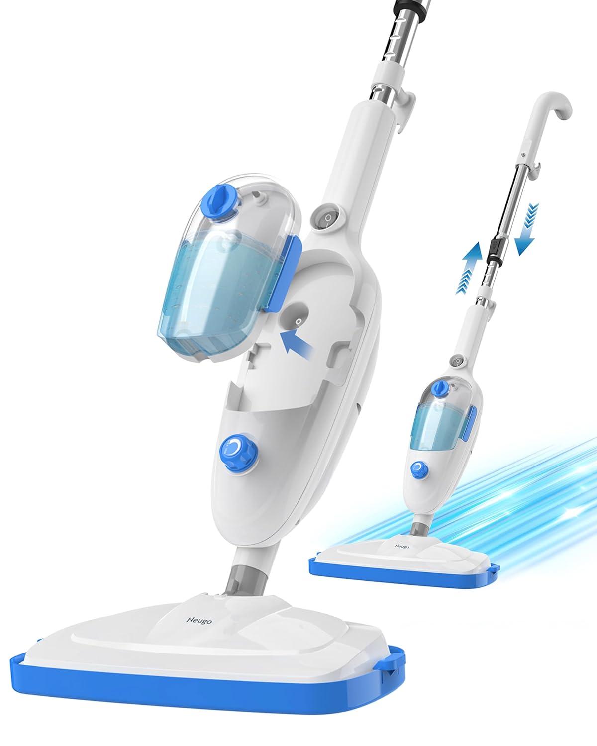 Steam Mop for Hardwood Floor Cleaning, Floor Steamer Cleaner Lightweight for Vinyl, Laminate, Carpet, Tile Hard Floors w/Adjustable Steam Modes & Height, 23ft Cord, 2 Washable Pad