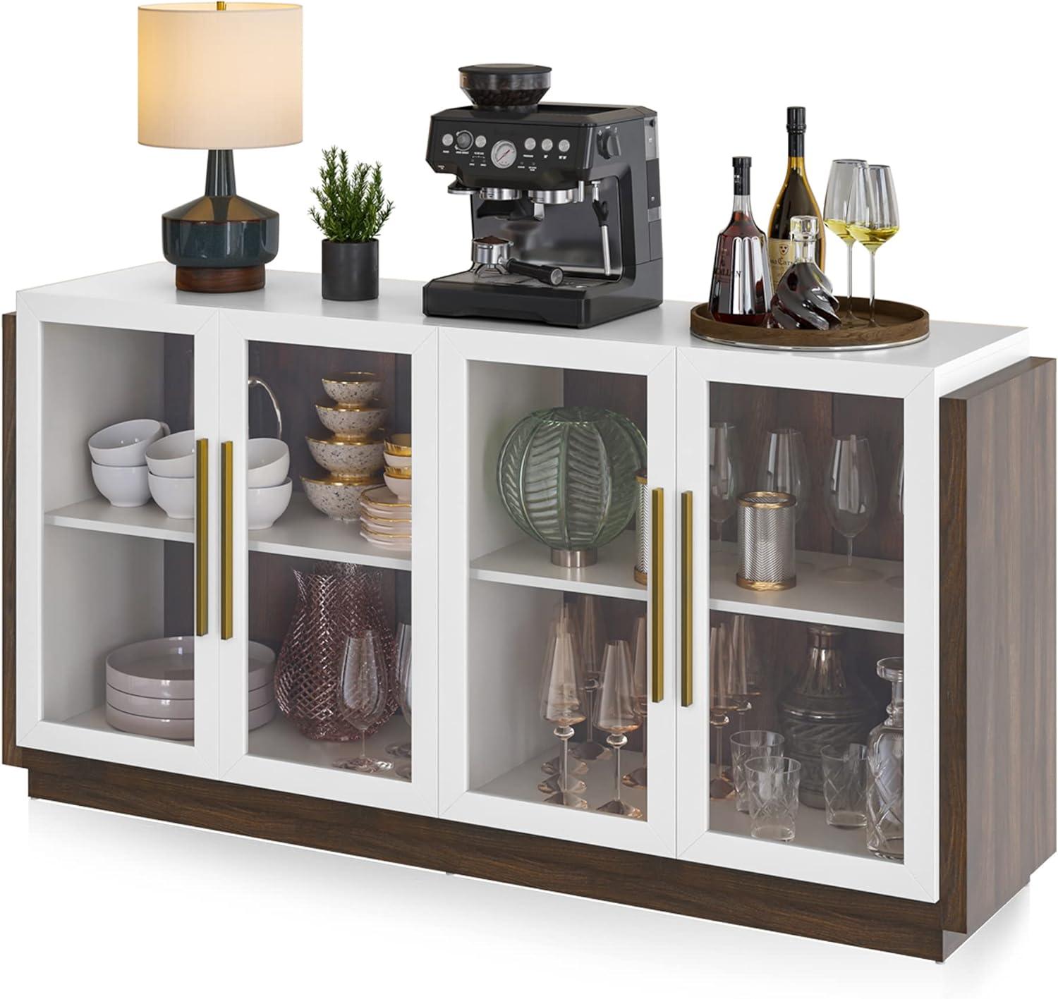 BELLEZE Sideboard Buffet Cabinet, Modern Wood Glass-Buffet-Sideboard with Storage, Console Table for Kitchen, Dinning Room, Living Room, Hallway, or Entrance - Brixston (White)