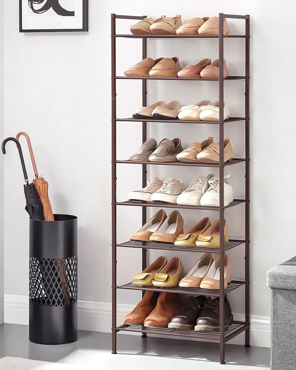 Bronze 8-Tier Stackable Metal Shoe Rack for Small Spaces