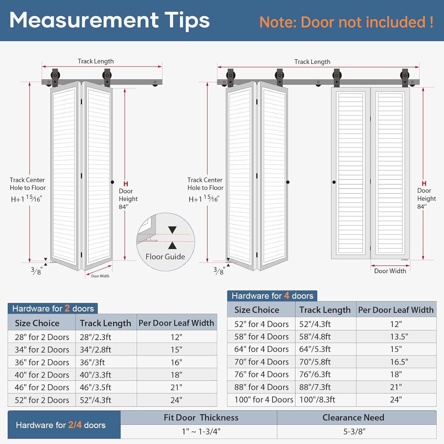 48 inch Bi-Folding Sliding Barn Door Hardware Track Kit, 4FT Black Roller Kit for 2 Doors, J Shape(No Door)