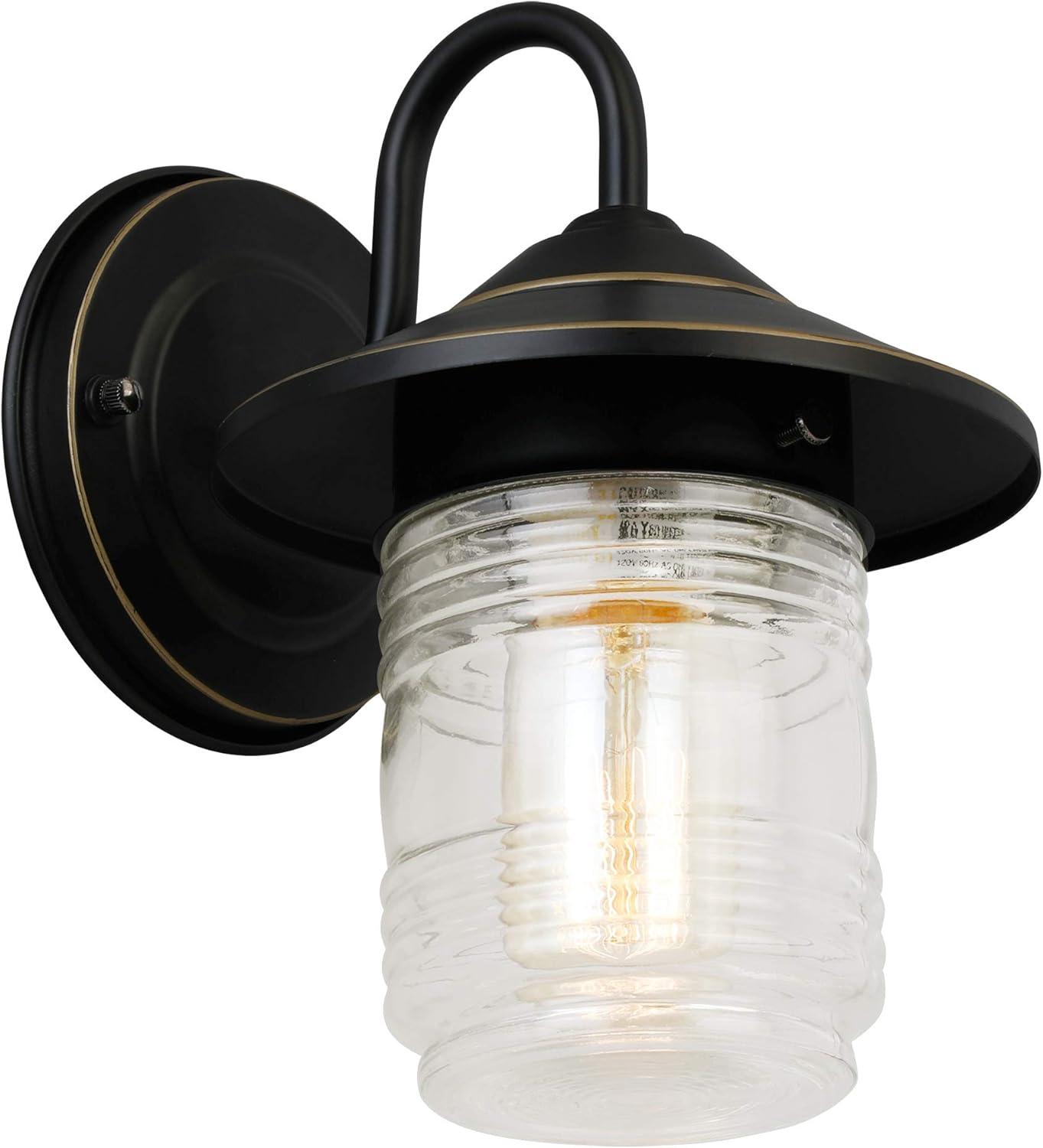 Oil-Rubbed Bronze Jelly Jar 8.75'' Dimmable Sconce with Clear Ribbed Glass