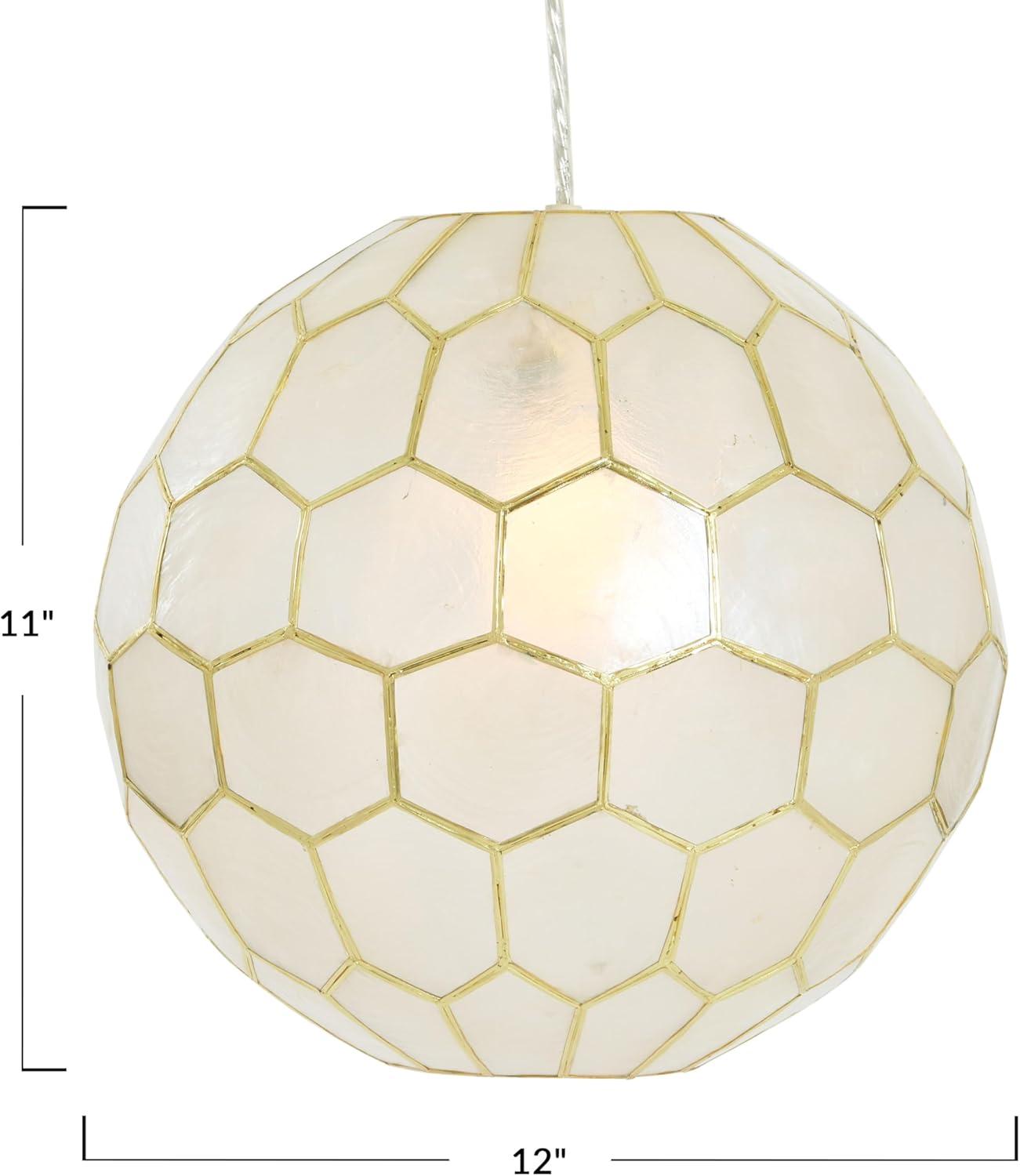 Capiz Honeycomb Globe Pendant in Antique Gold, 12"