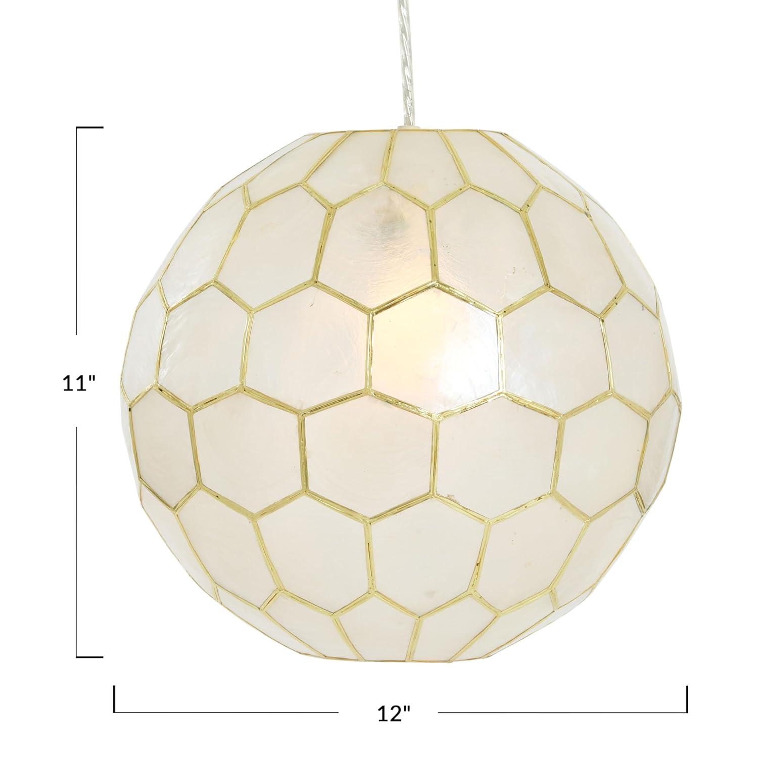Creative Co-Op Capiz Honeycomb Globe Pendant Light, Capiz White Seashells with Antique Gold