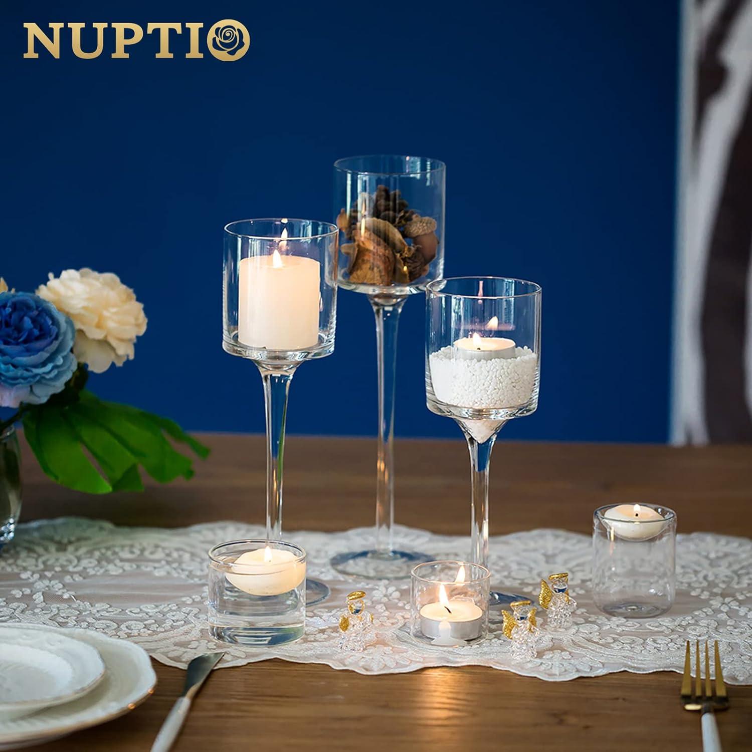 Nuptio Hurricane Glass Candle Holder Tea light Candle Holders ，3Pcs Tall Tealight Candle Holder Votive Candle Holders for Table Centerpiece Home Decoration