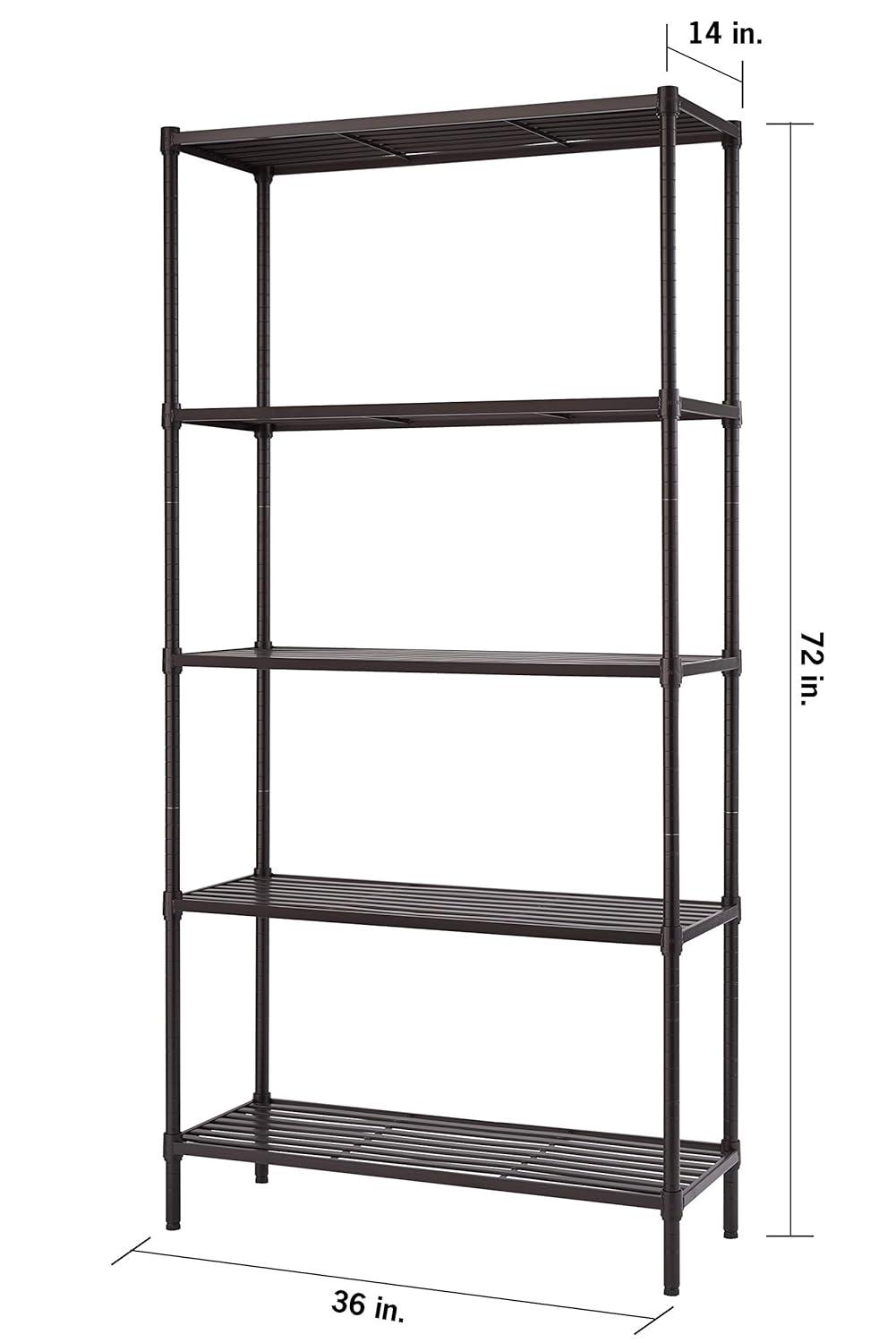Trinity TRINITY Dark Bronze 5-Tier Steel Slat Shelving Unit (36 in. W x 72 in. H x 14 in. D)