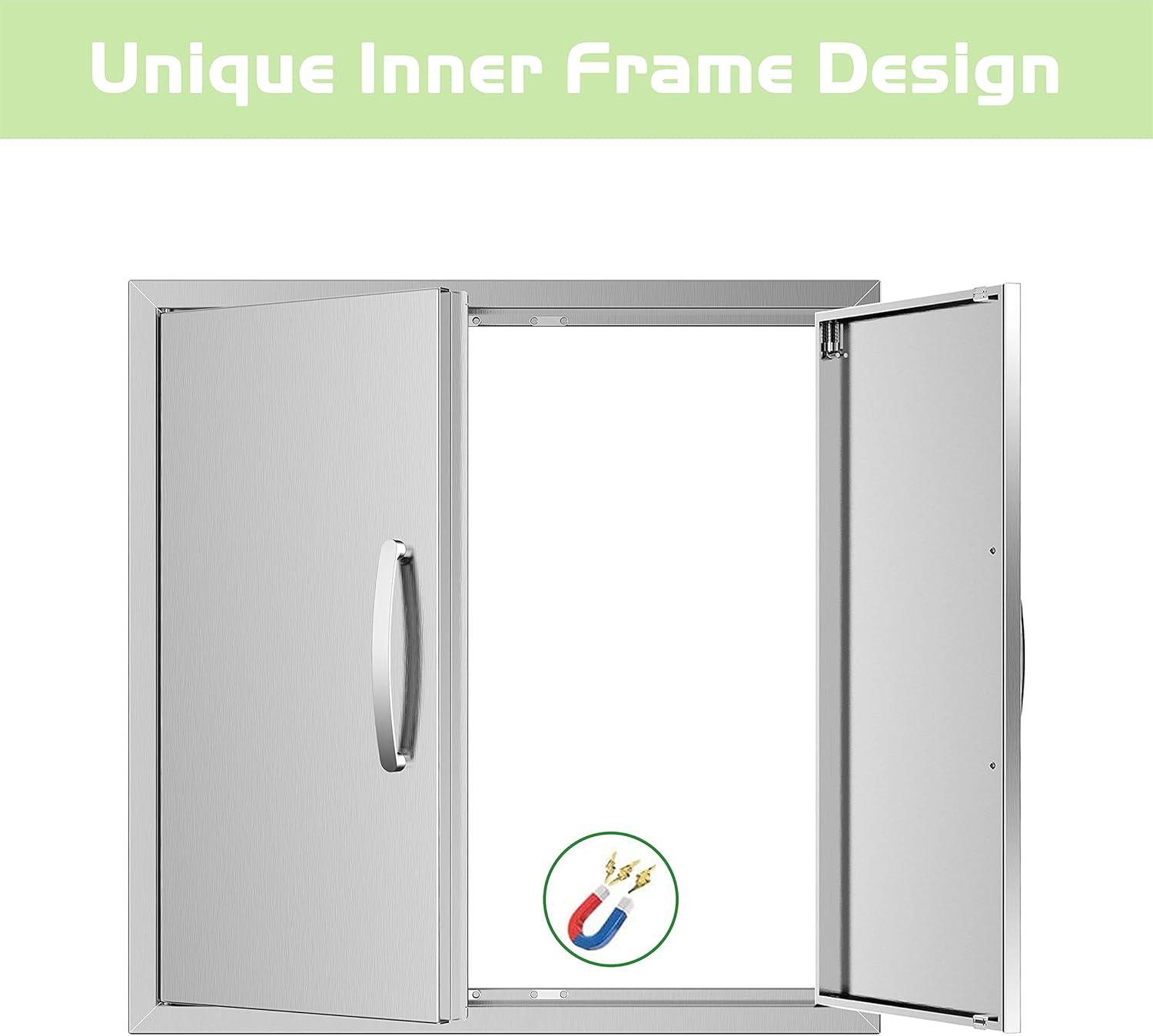Outdoor Kitchen Doors - 24W x 24H Inch, Double BBQ Access Doors, 304 Stainless Steel for Outdoor Kitchen Cabinet Grill Station or BBQ Island