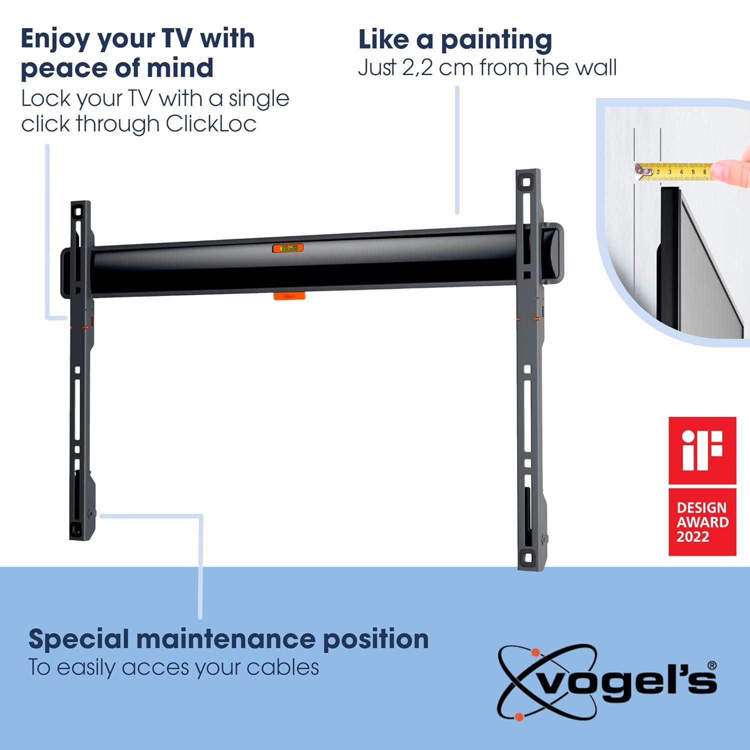 Vogel's TVM 3605 Fixed TV Wall Bracket for 40-100 inch TVs, Max. 165 lbs (75 kg), Flat TV Wall Mount max. VESA 600x400, Universal Compatibility, Distance to The Wall just 0.87 inch