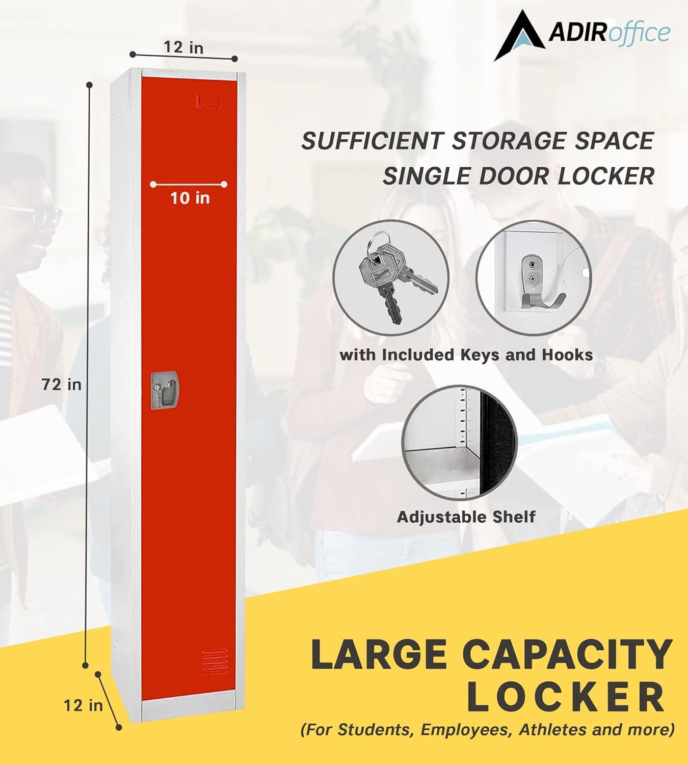 Red Steel Freestanding Locker with Adjustable Shelving