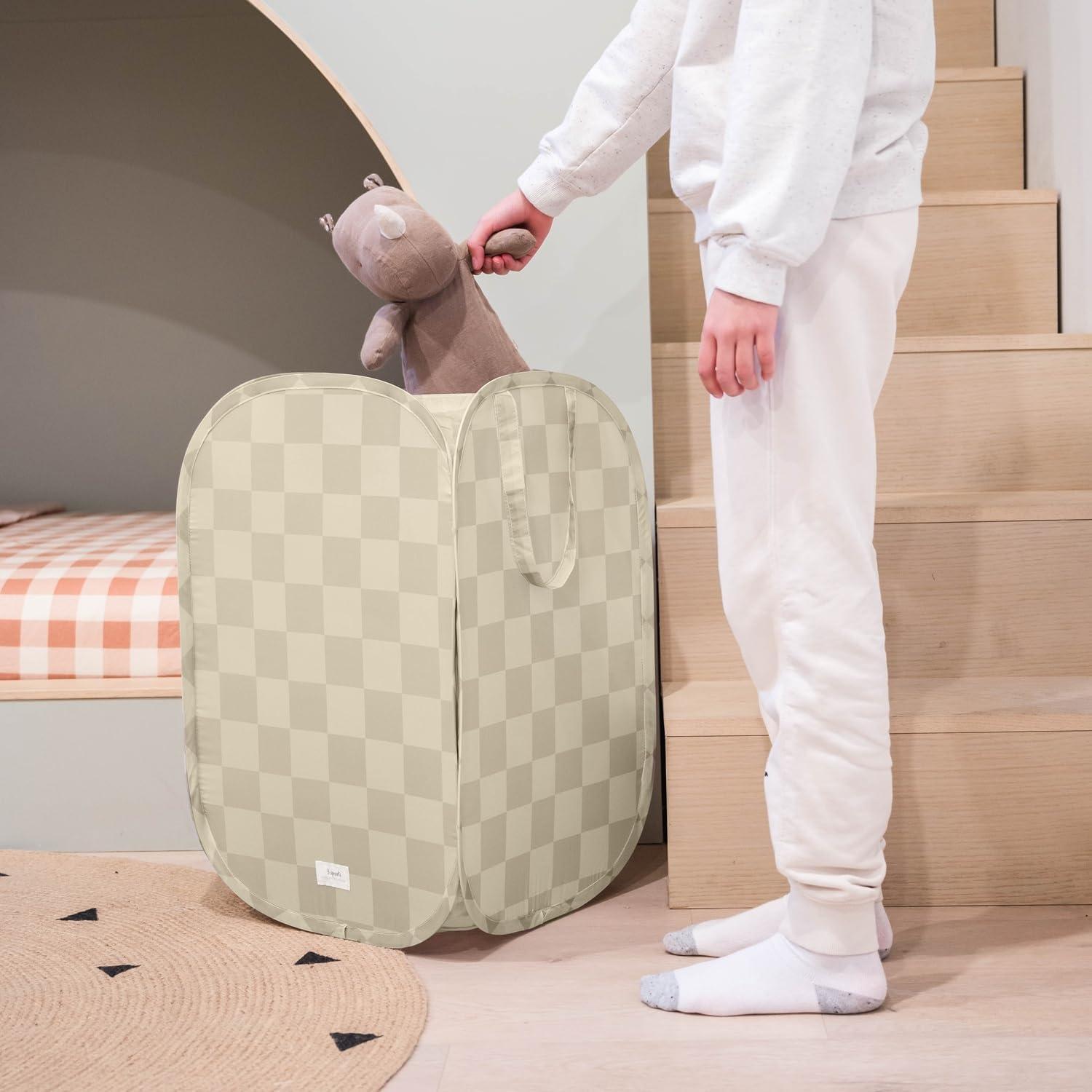 3 Sprouts Baby & Kids Recycled Fabric Pop-up Laundry Hamper - Gingham Beige