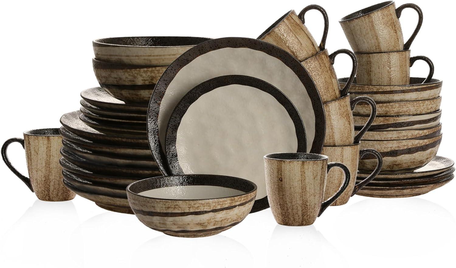 Stone Lain Lucy 32-Piece Porcelain Dinnerware Set, Service for 8, Beige