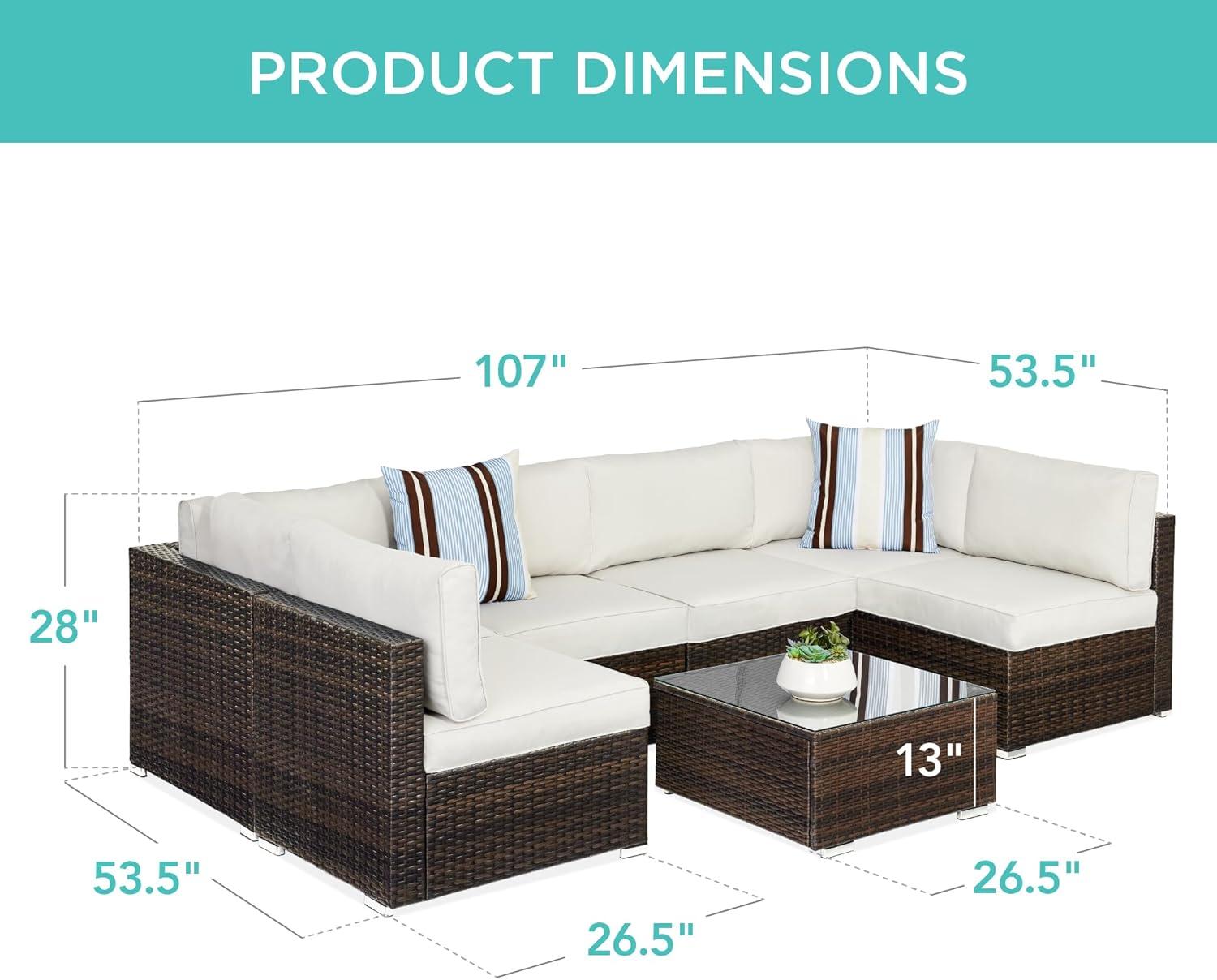 Best Choice Products 7-Piece Outdoor Modular Patio Conversation Furniture, Wicker Sectional Set - Brown/White Sand