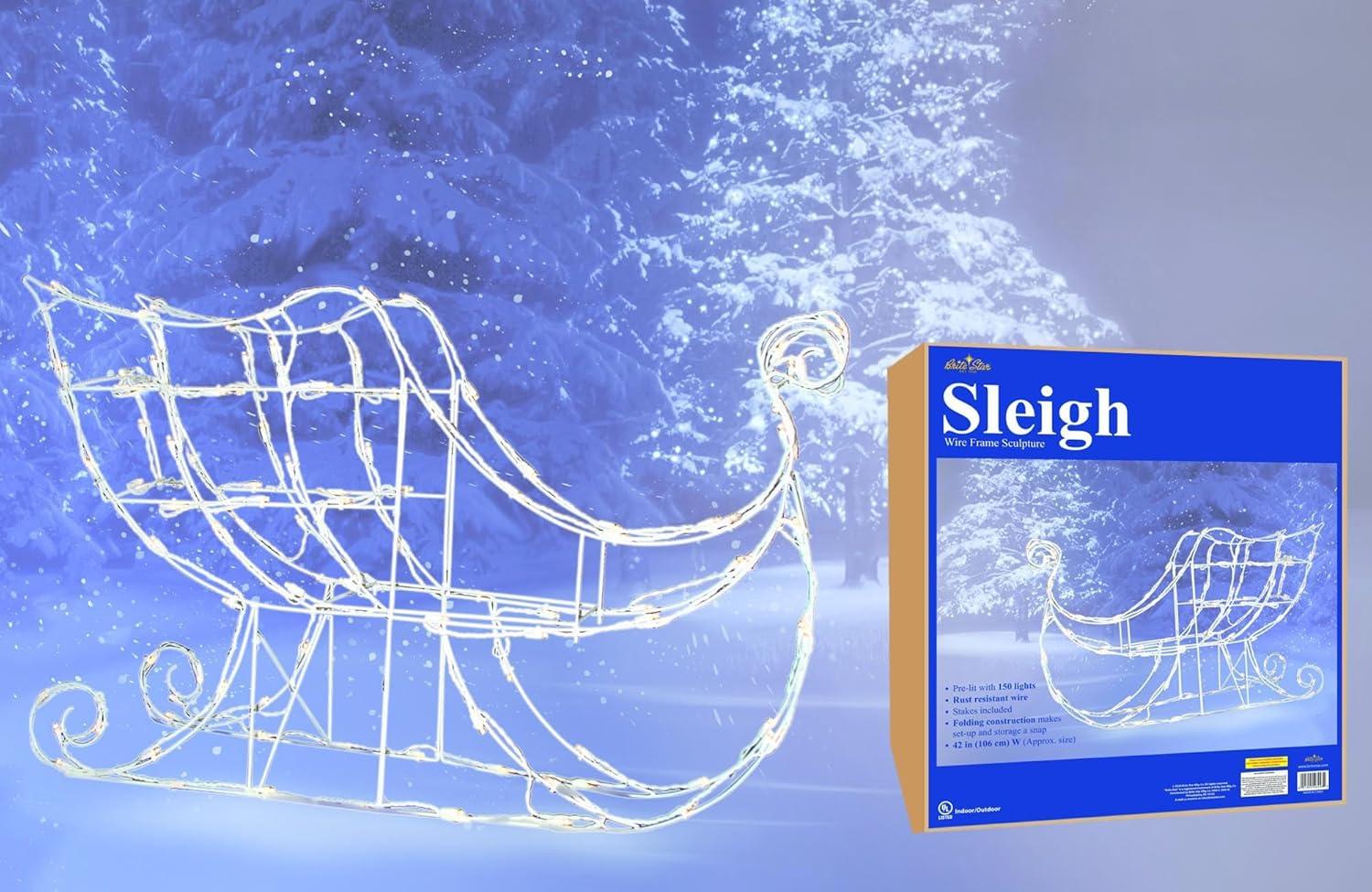 Brite Star 42 inch Width Santa Sleigh Christmas Outdoor Decorations - Light Christmas Decoration for Indoor and Outdoor