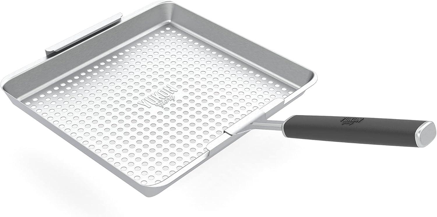 Yukon Glory Wide Grill Basket Set With Clip-On Handle, Perfect For Grilling Fish, Veggies and Meats