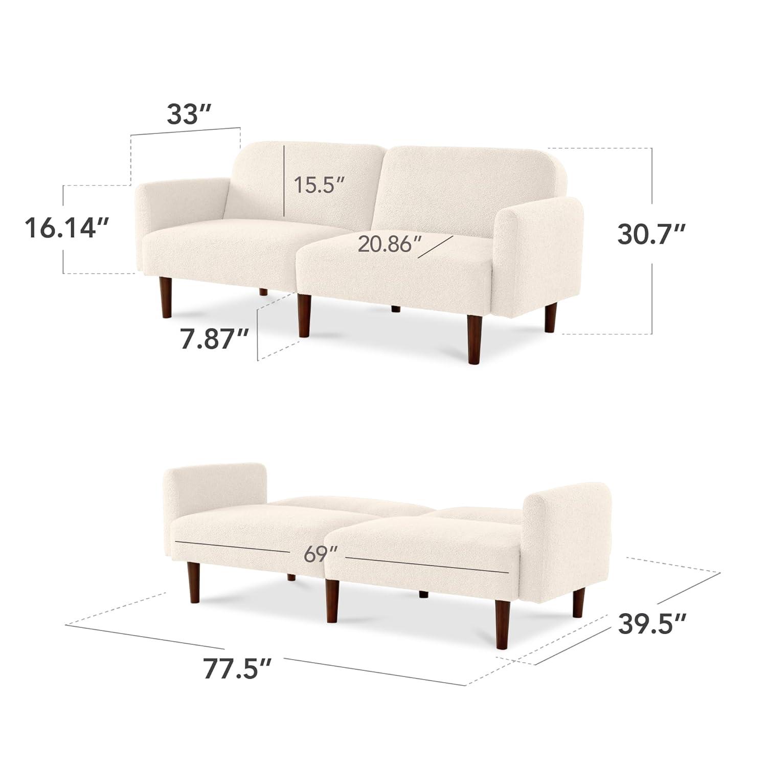 Best Choice Products Curved Convertible Futon, Boucle Fabric Split-Back Sleeper Bed - Ivory