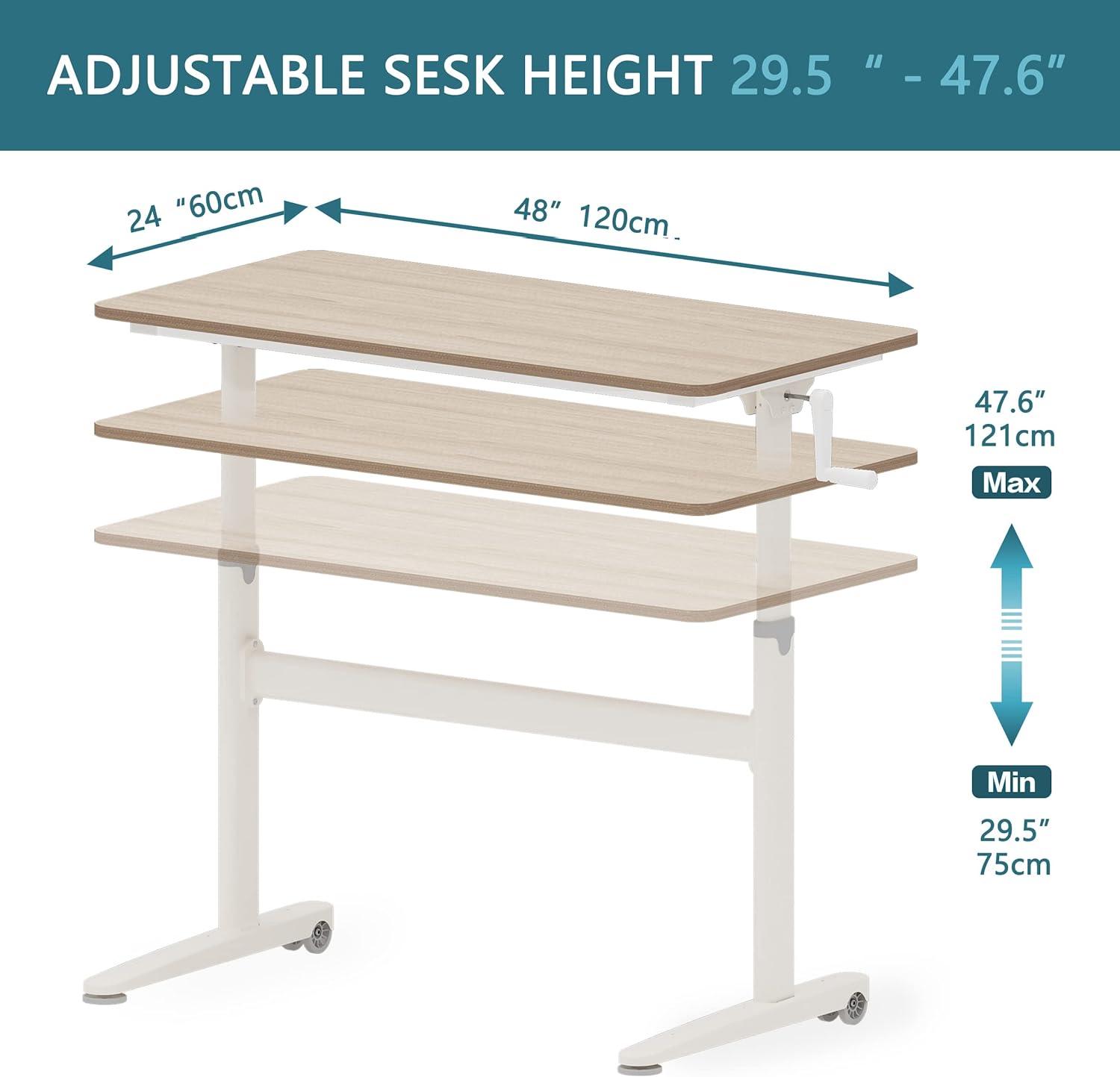 Maple Adjustable Height Standing Desk with Drawer and Hook