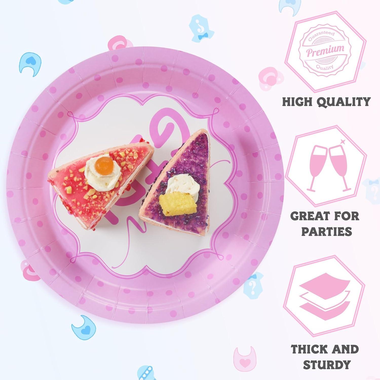DECORLIFE Gender Reveal AJH3 Plates Serves 24, Boy or Girl Gender Reveal Party Supplies Includes Napkins and Forks for Baby Shower Reveal Party Decorations, Total 96PCS