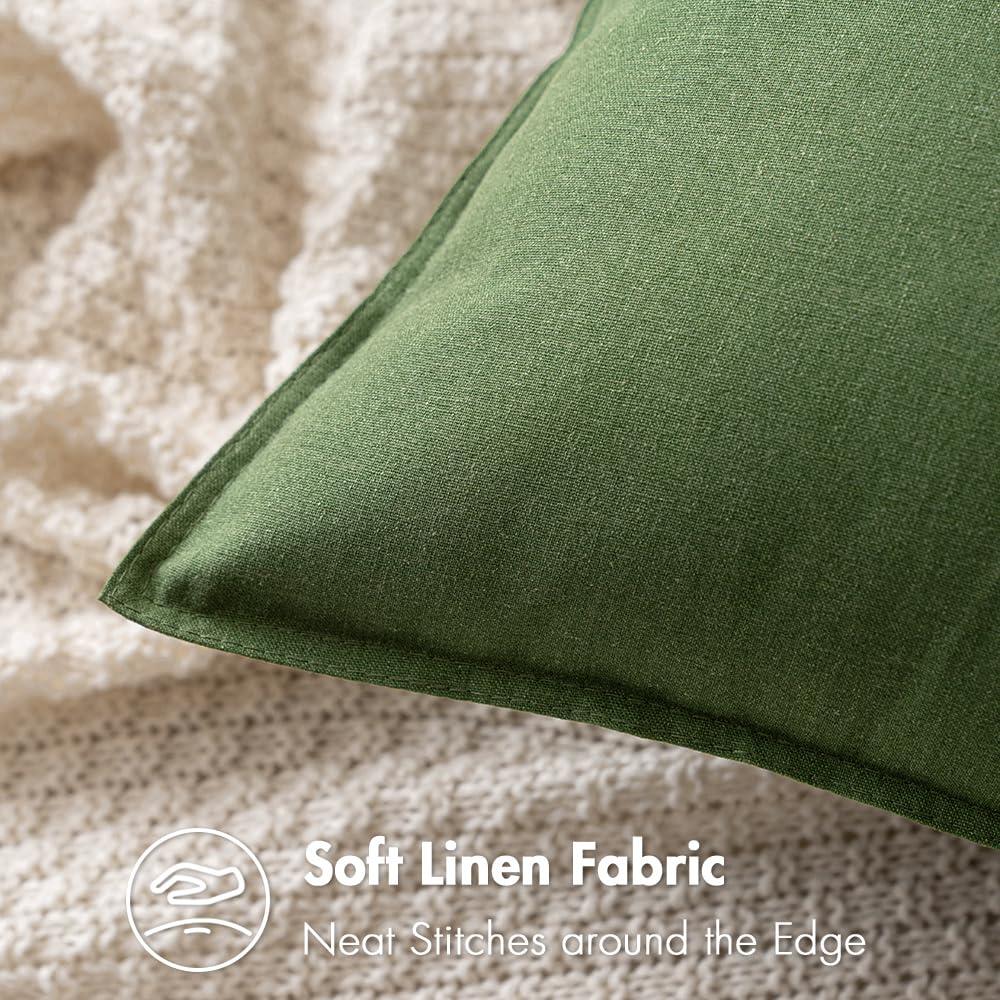 MIULEE Pack of 2 Decorative Linen Pillow Covers 18x18 Inch Olive Green Farmhouse Soild Neutral Throw Pillow Covers Soft Accent Decorative Pillowcases Home Decors for Couch Sofa Bed Living Room